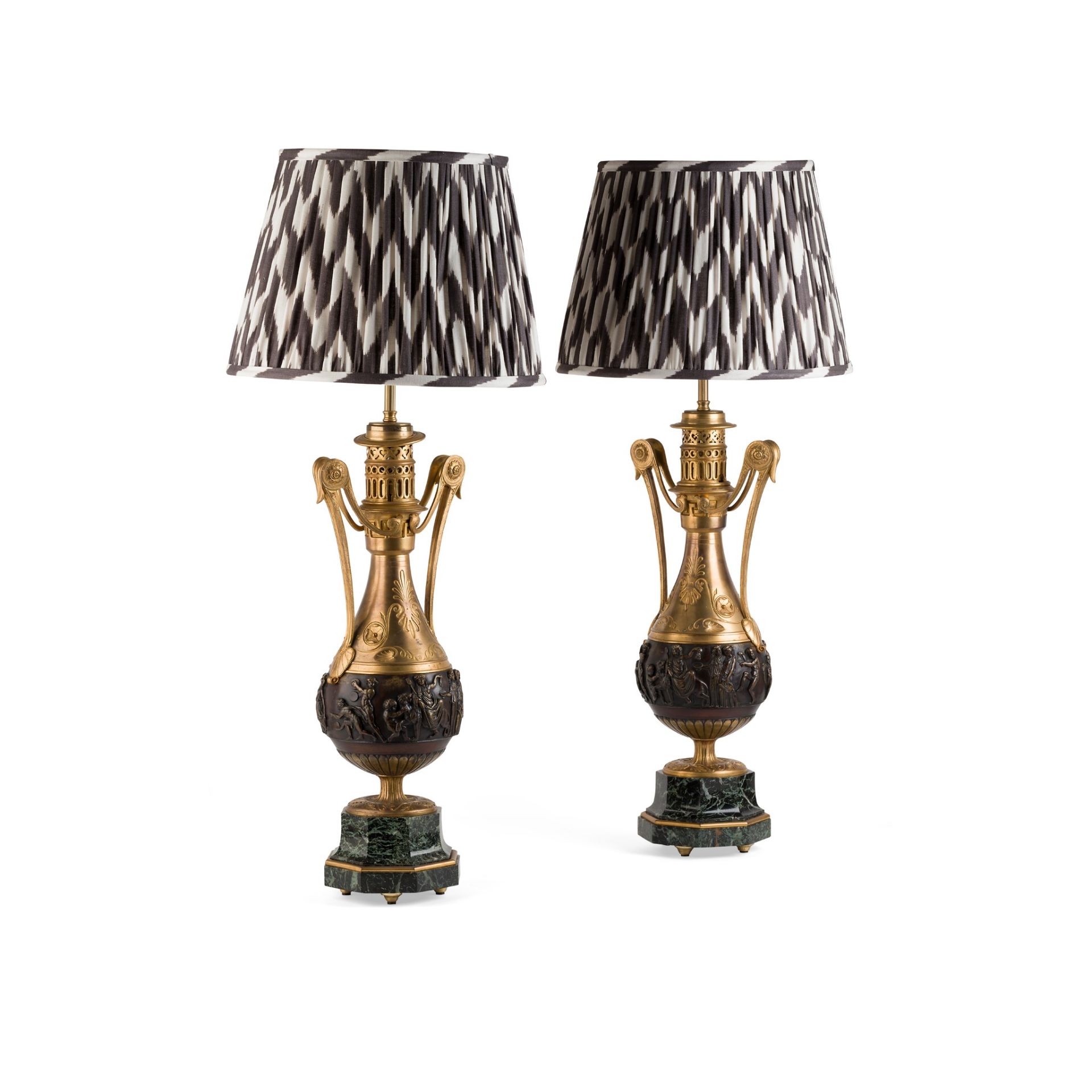 PAIR OF FRENCH GILT AND PATINATED METAL LAMP BASES 19TH CENTURY