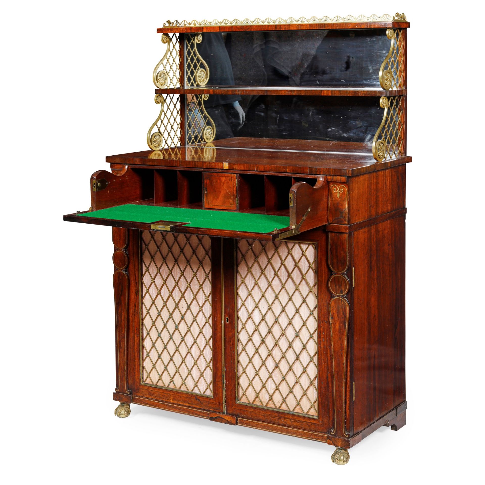 Y REGENCY ROSEWOOD AND BRASS MOUNTED SECRETAIRE CHIFFONIER EARLY 19TH CENTURY - Image 2 of 3