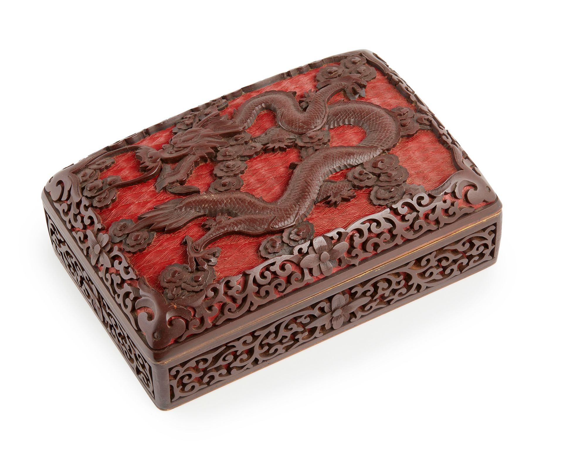 CHINESE ENAMELLED AND CARVED LACQUER BOX 20TH CENTURY