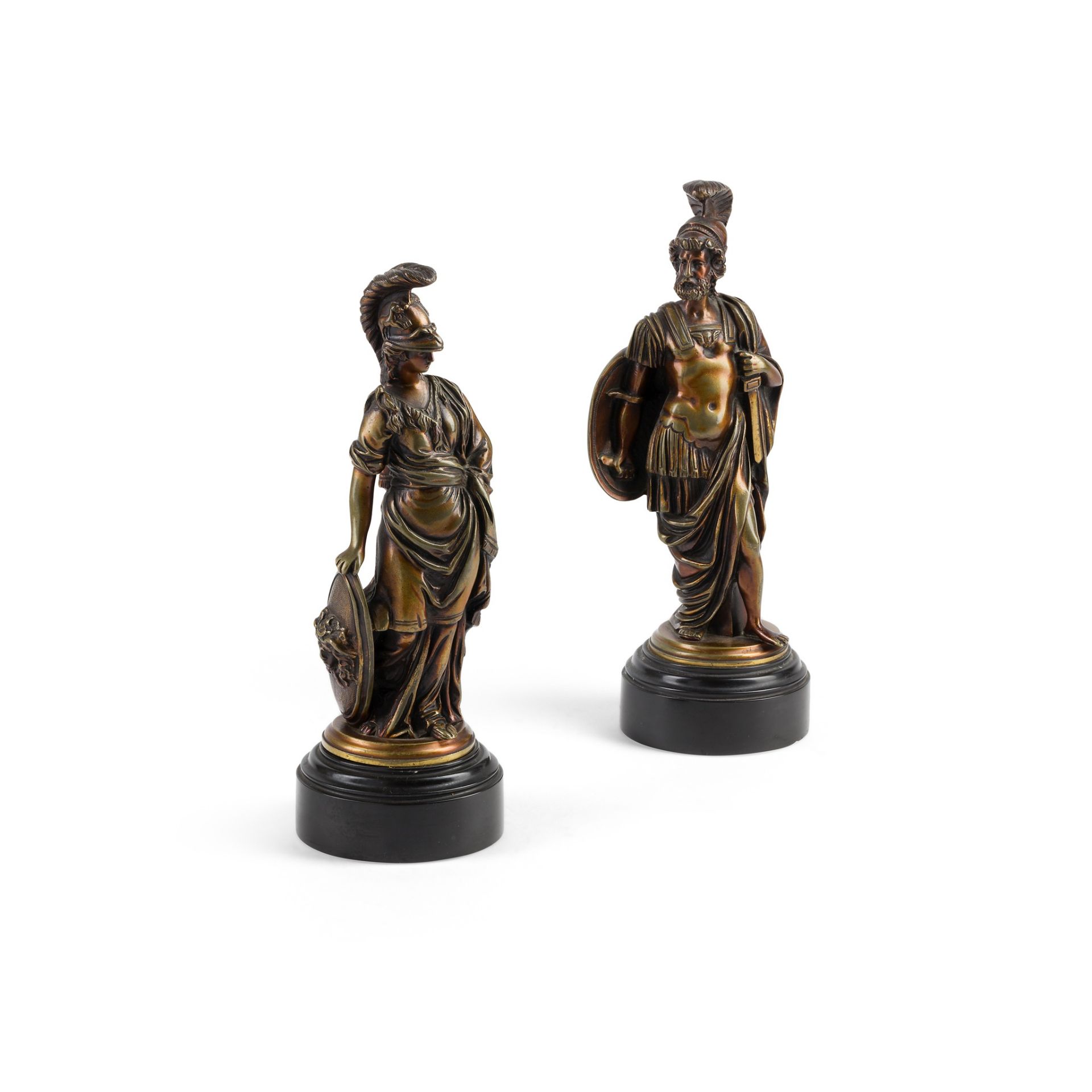 PAIR OF BRONZE FIGURES OF MARS AND MINERVA LATE 19TH CENTURY