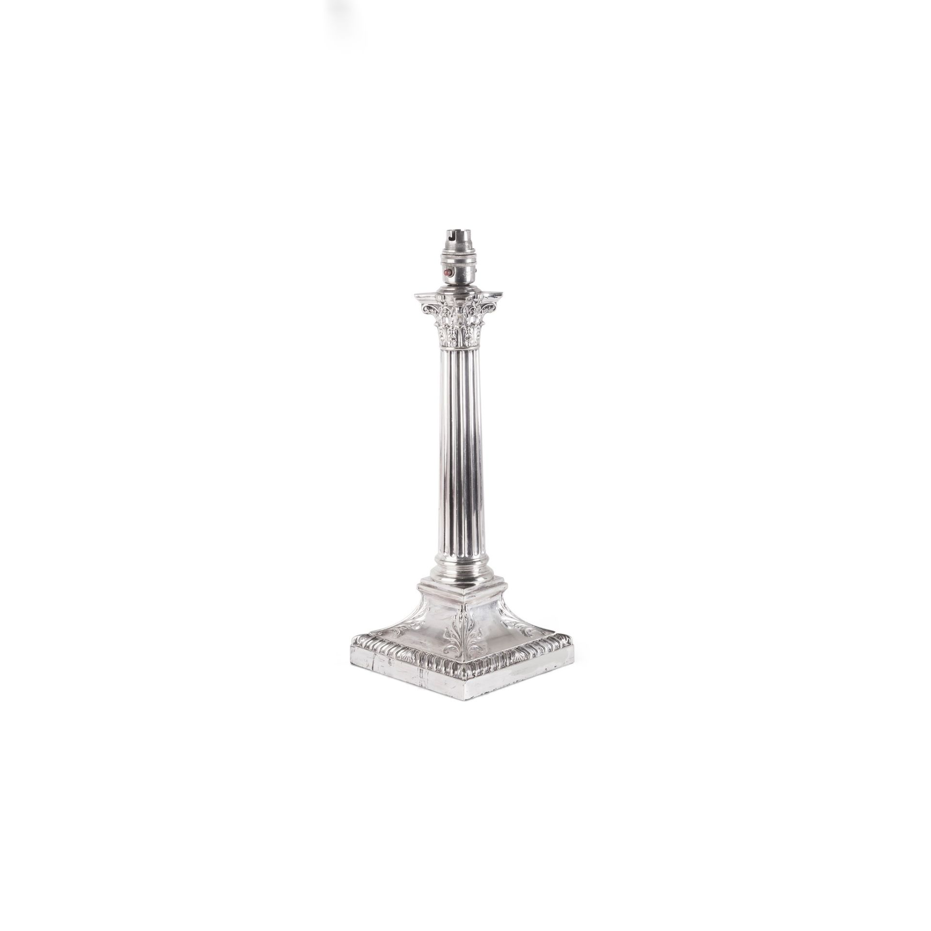 SILVER PLATED CORINTHIAN COLUMN TABLE LAMP 19TH CENTURY - Image 4 of 6