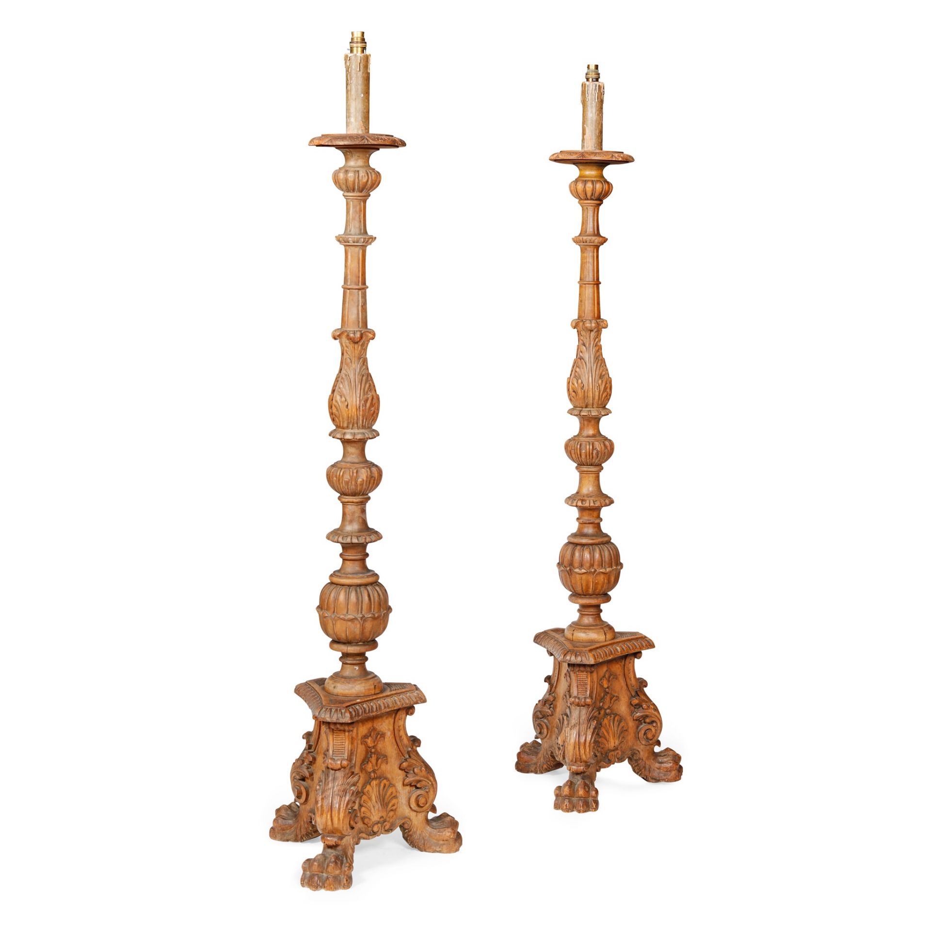 PAIR OF ITALIAN BEECHWOOD FLOOR LAMPS 19TH CENTURY - Image 2 of 2