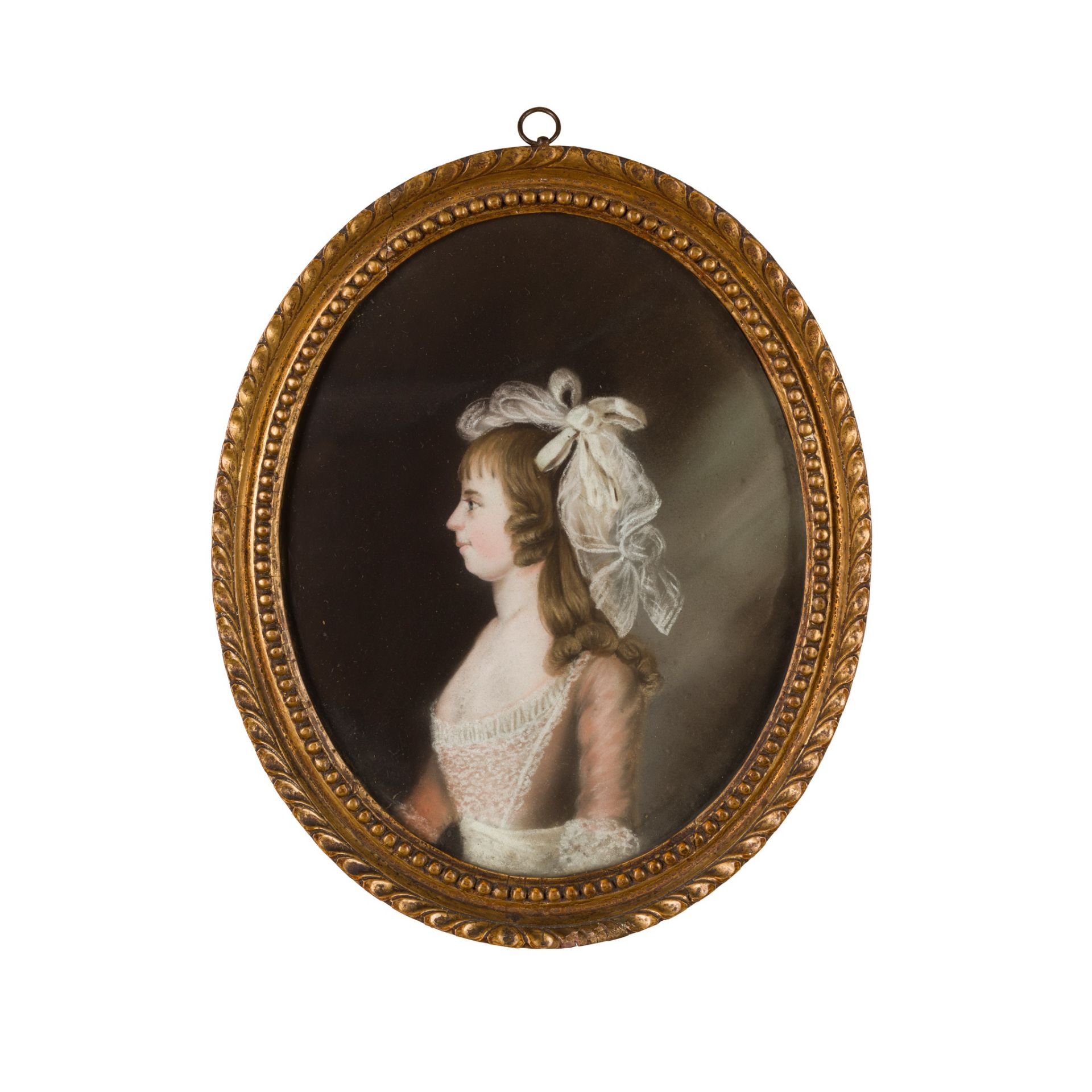 18TH CENTURY ENGLISH SCHOOL HALF LENGTH PORTRAIT OF A YOUNG GIRL IN PINK DRESS