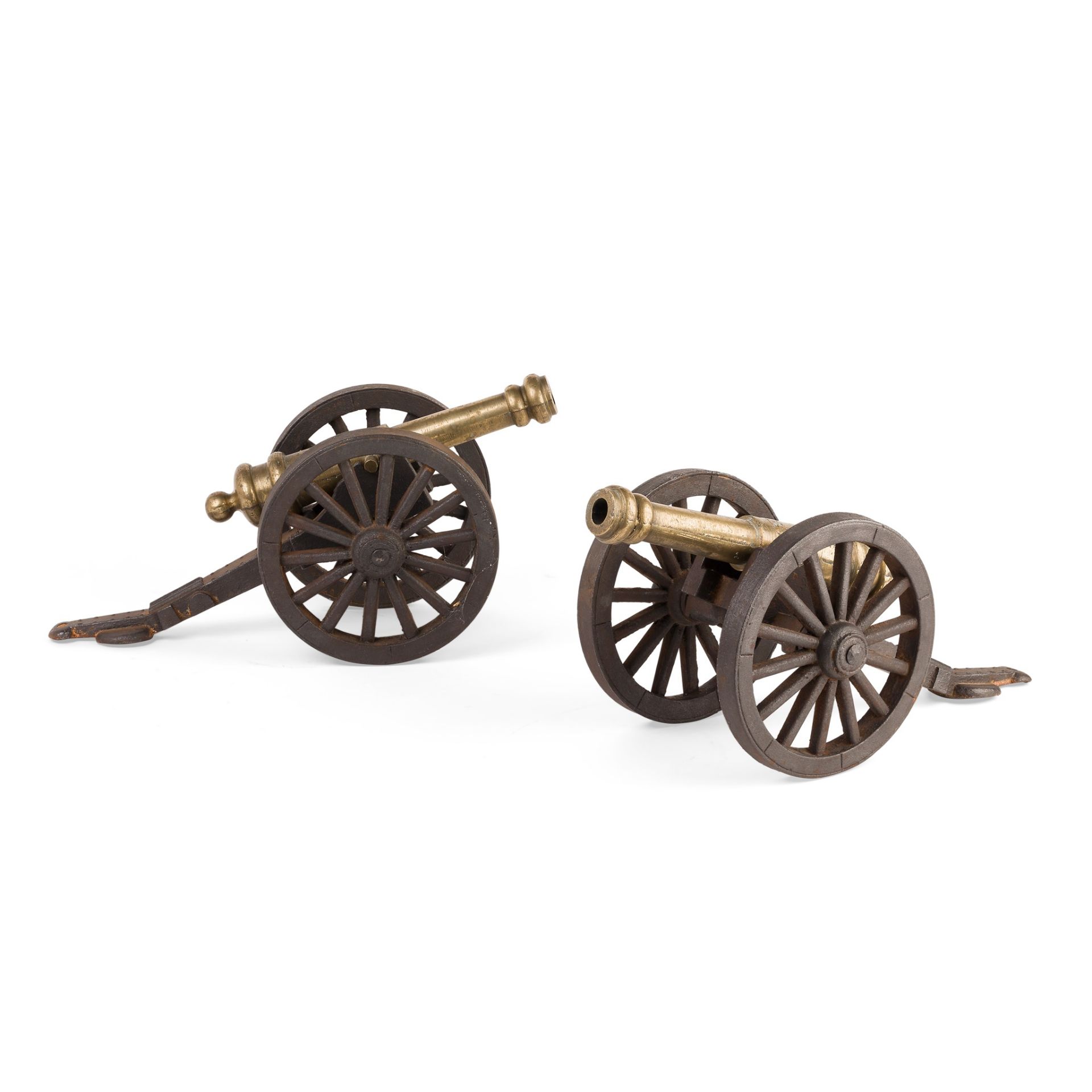 PAIR OF BRASS AND IRON SIGNAL CANNONS LATE 19TH/EARLY 20TH CENTURY