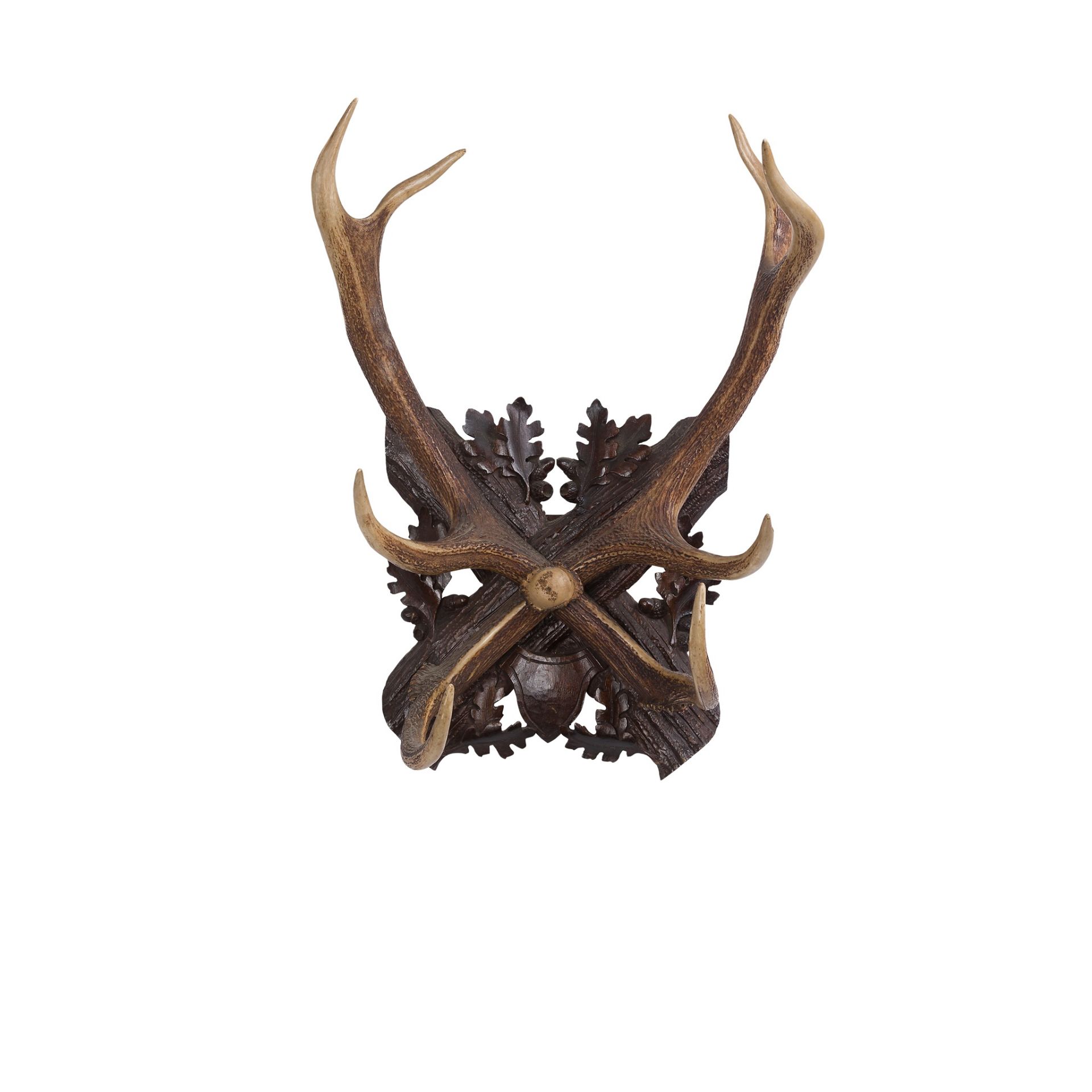 PAIR OF BLACK FOREST ANTLER AND WOOD WALL HOOKS LATE 19TH CENTURY