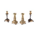 TWO PATINATED AND GILT BRONZE FIGURAL CANDLESTICKS EARLY 19TH CENTURY