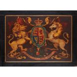 PAINTED WOOD COACH PANEL WITH THE ROYAL COAT OF ARMS 19TH CENTURY