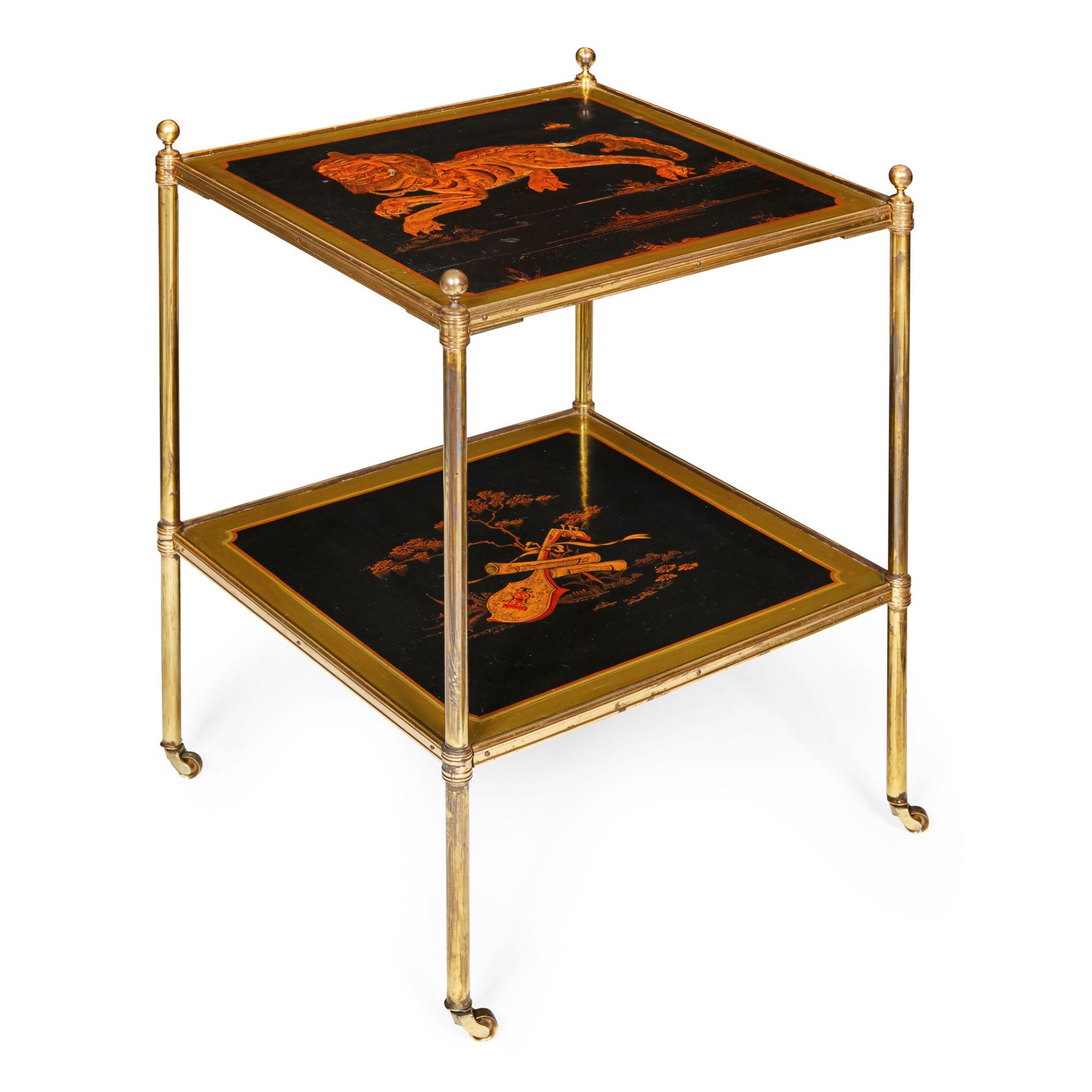 GILT BRASS FRAMED LACQUER ÉTAGÈRE EARLY 20TH CENTURY - Image 3 of 3