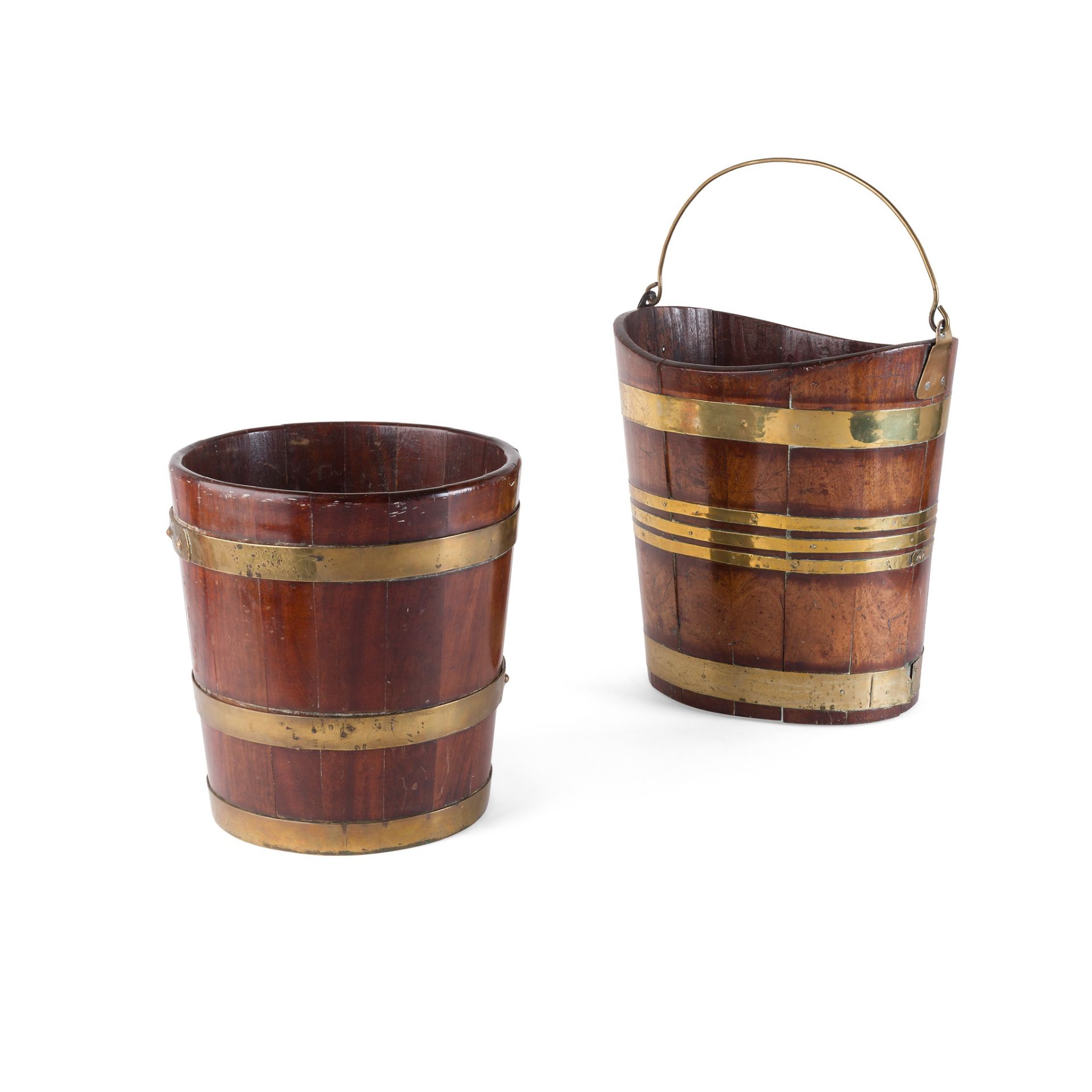 GEORGIAN MAHOGANY BRASS BANDED PEAT BUCKET 18TH CENTURY