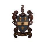 CARVED AND PAINTED WOOD ARMORIAL PLAQUE 19TH CENTURY