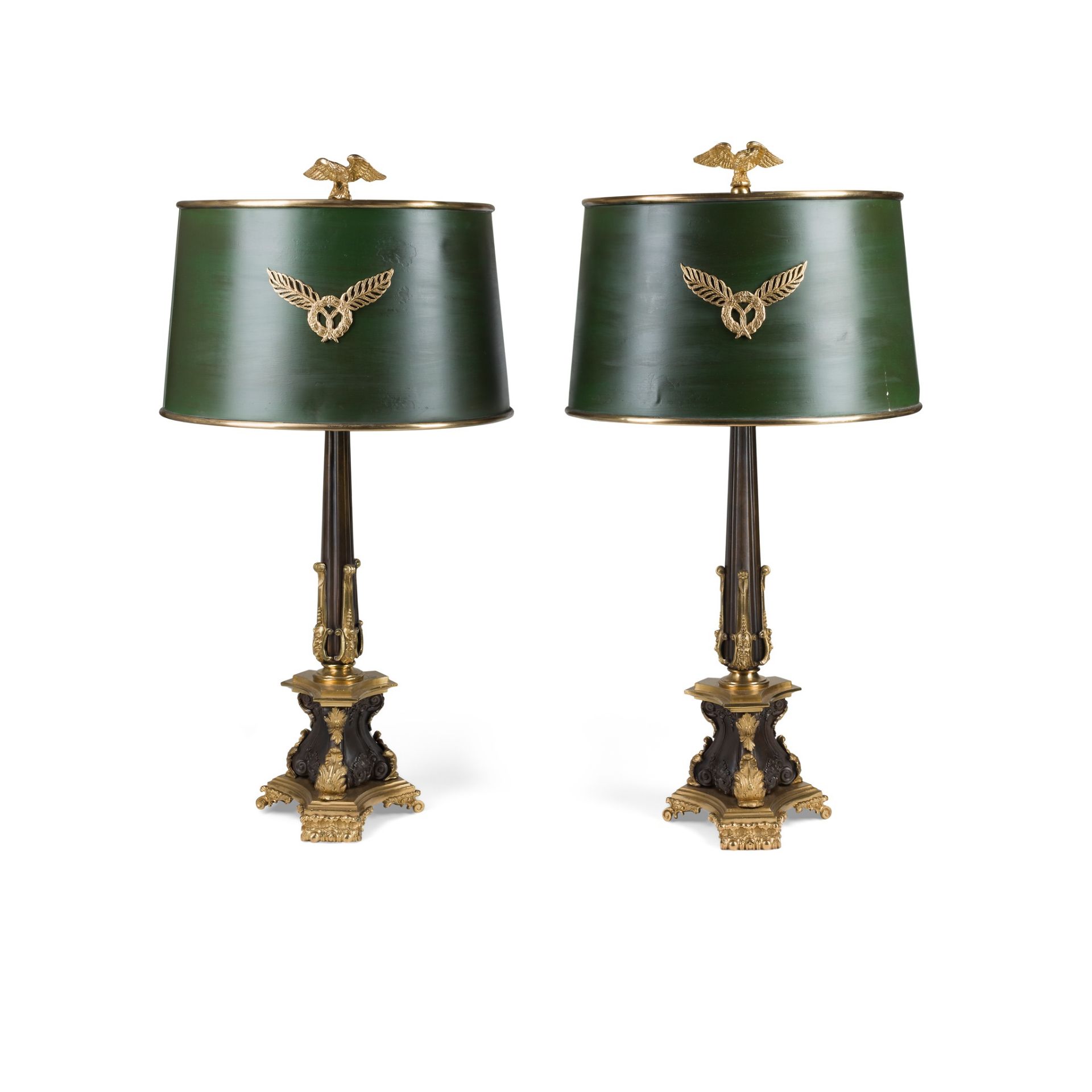 PAIR OF FRENCH PATINATED AND GILT BRONZE TABLE LAMPS 19TH CENTURY