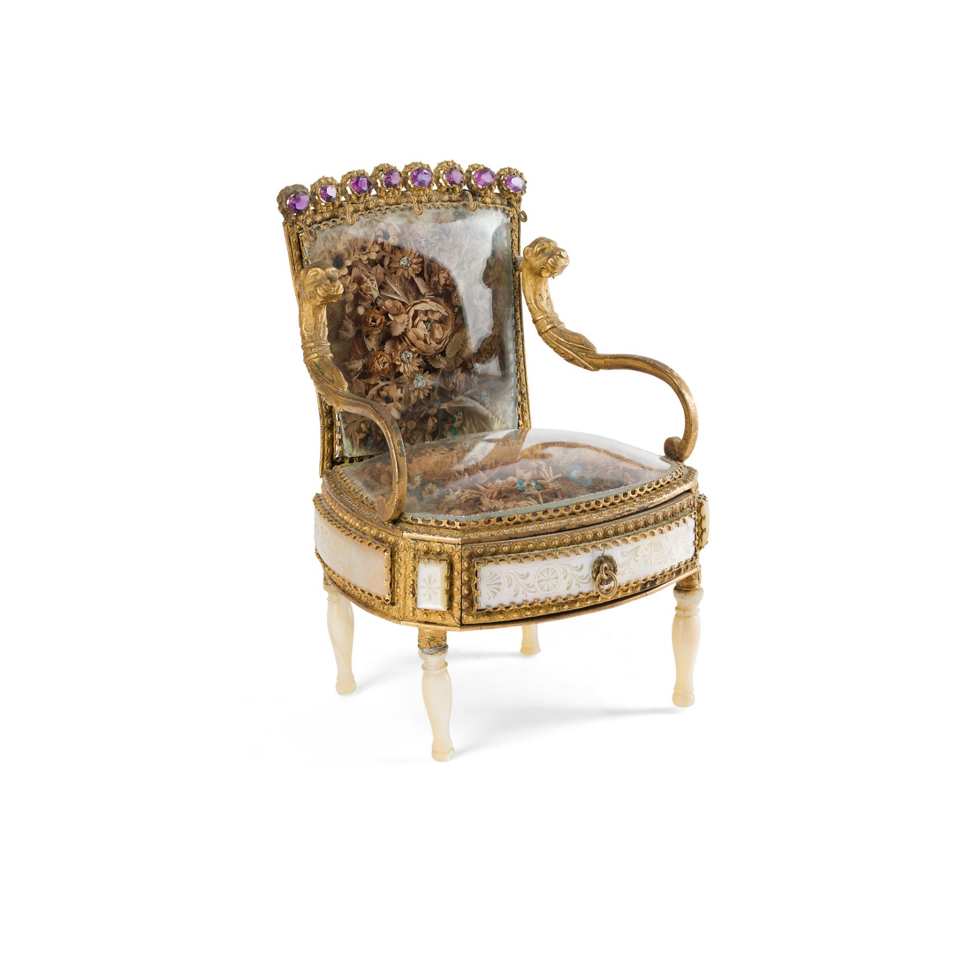 FRENCH PALAIS ROYALE GILT METAL AND GLASS MINIATURE CHAIR 19TH CENTURY