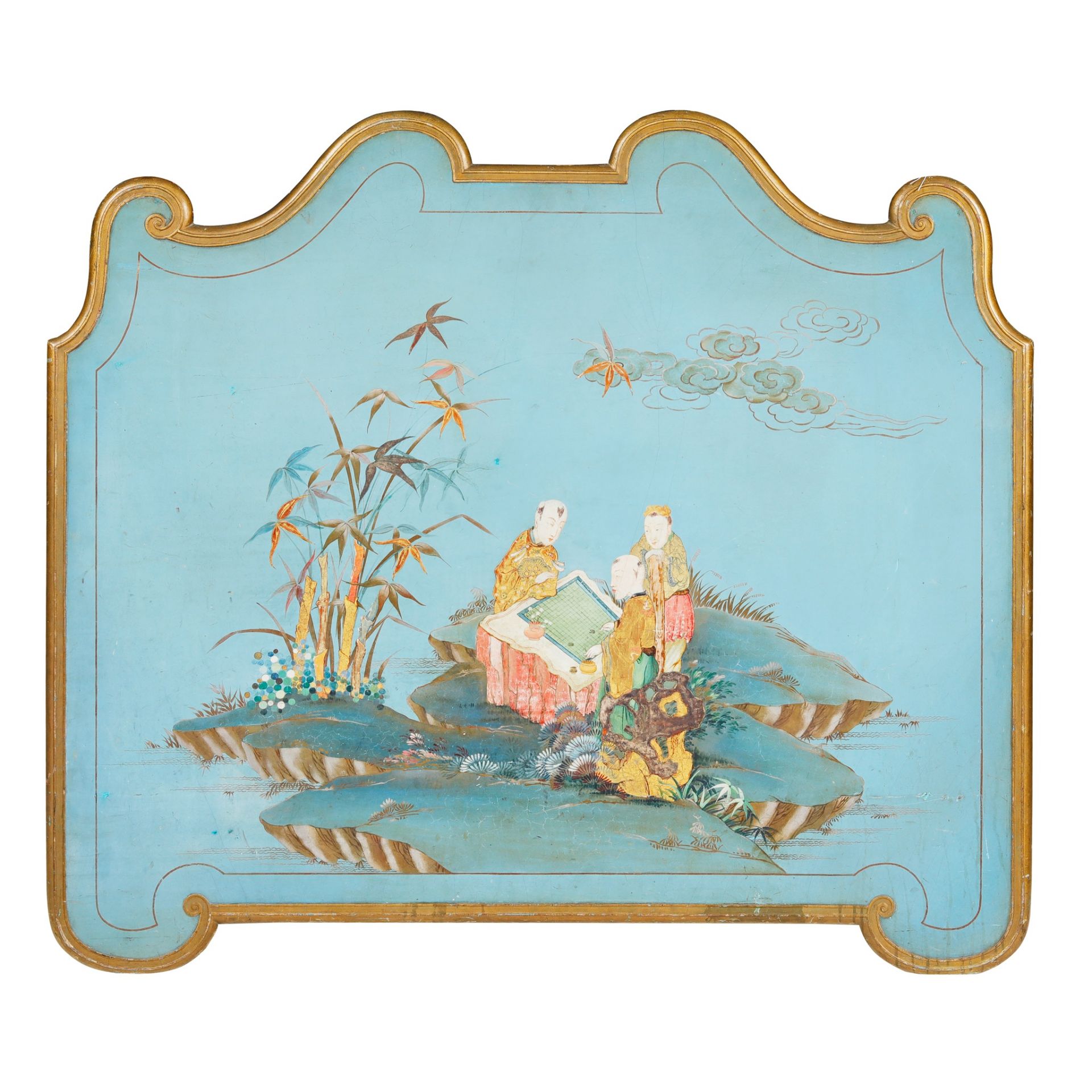 BLUE PAINTED WOOD CHINOISERIE PANEL LATE 19TH CENTURY