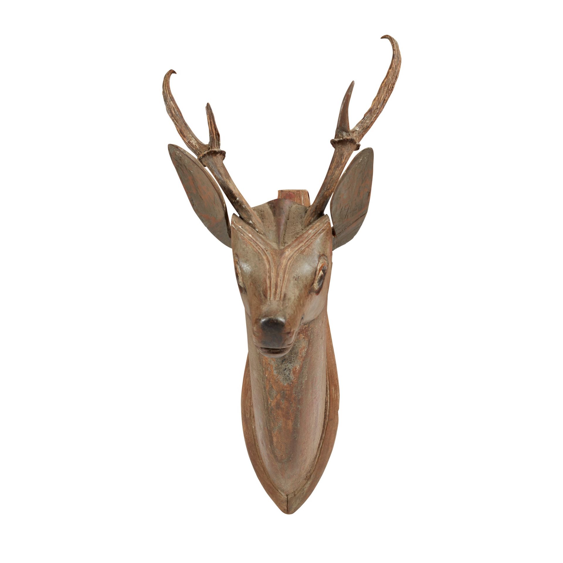 FOUR CARVED AND PAINTED WOOD STAG’S HEADS LATE 19TH/20TH CENTURY