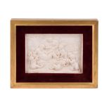 FIVE FRAMED PLASTER RELIEF PLAQUES