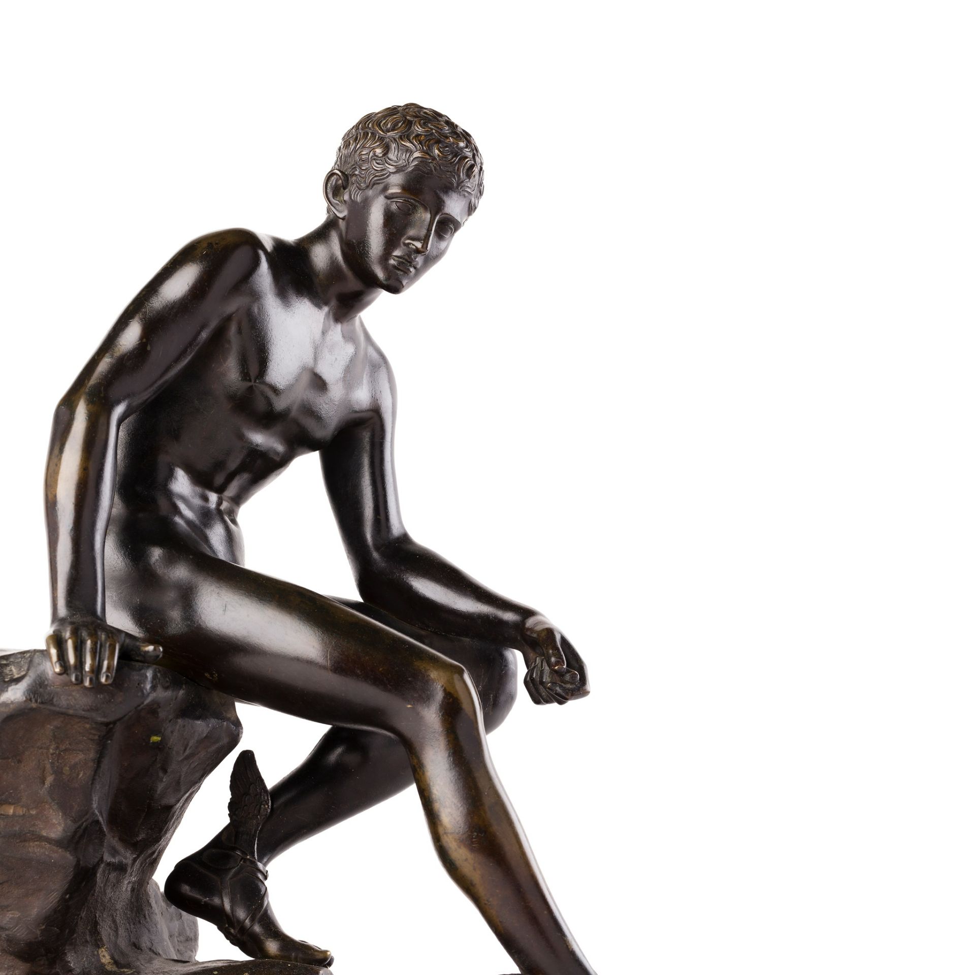 AFTER THE ANTIQUE, ITALIAN BRONZE FIGURE OF SEATED MERCURY LATE 19TH CENTURY - Image 2 of 2