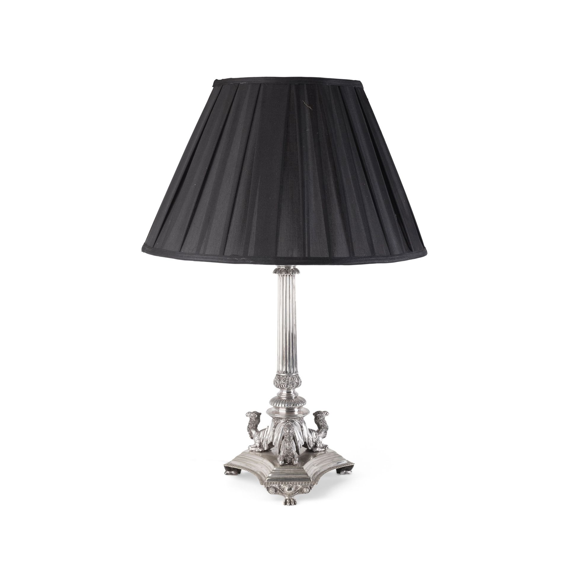 SILVER PLATED CORINTHIAN COLUMN TABLE LAMP 19TH CENTURY