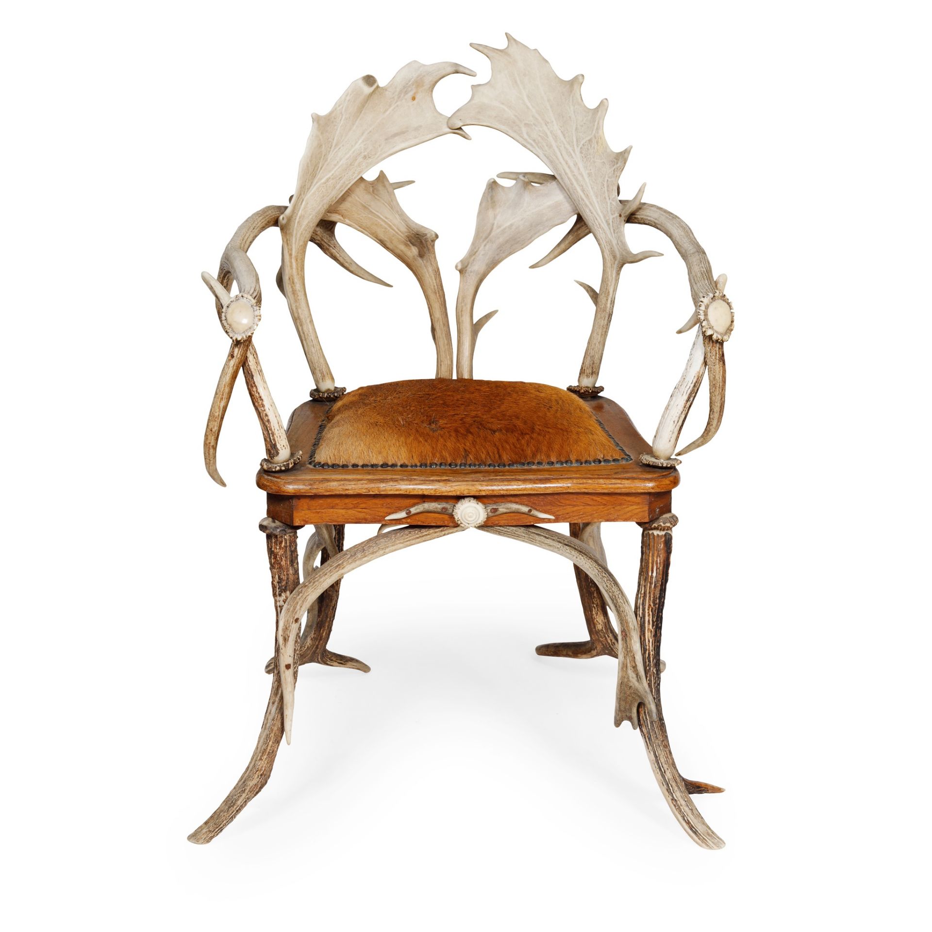 GERMAN ANTLER FRAMED OPEN ARMCHAIR LATE 19TH/EARLY 20TH CENTURY - Bild 2 aus 2