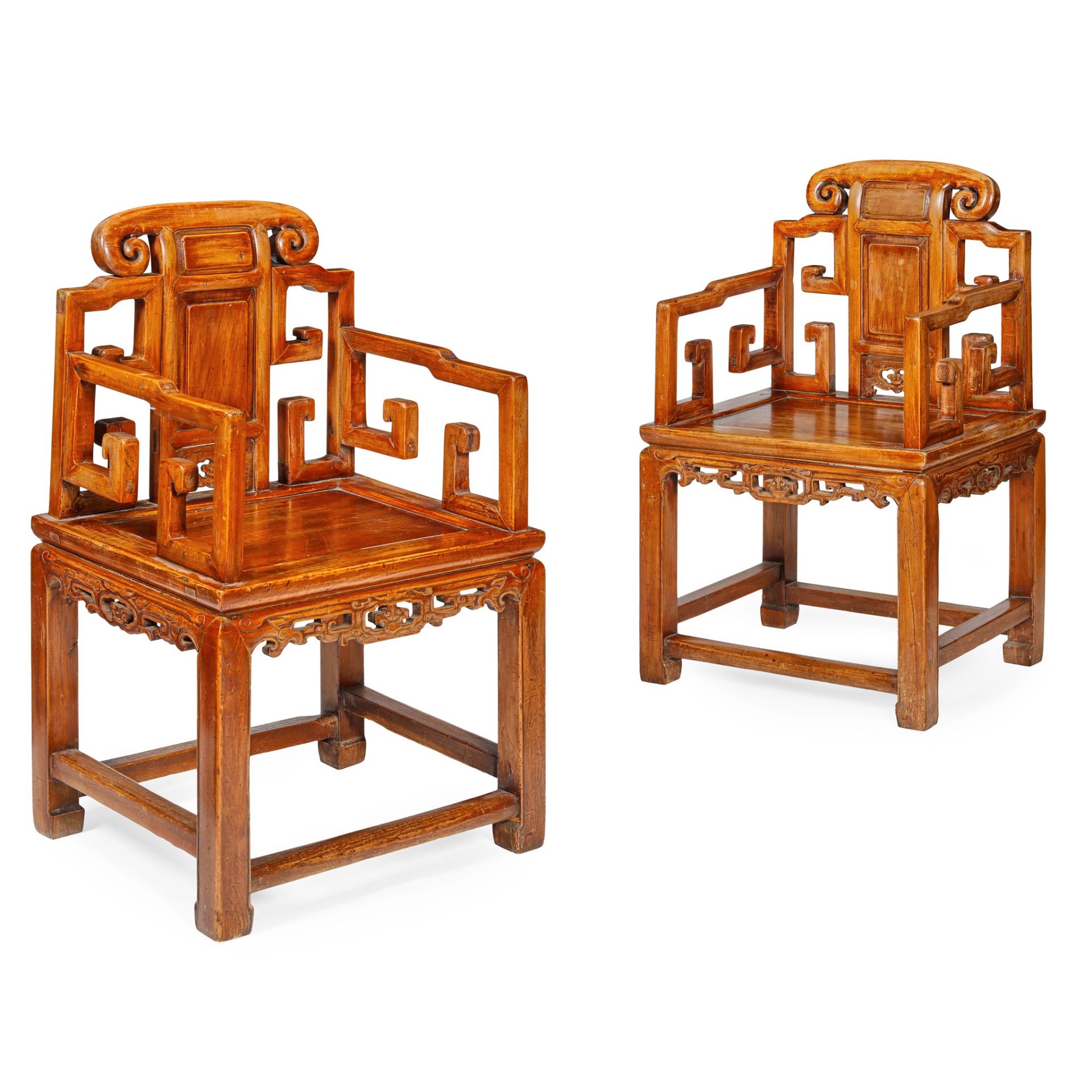 PAIR OF CHINESE SOFTWOOD ARMCHAIRS QING DYNASTY, 19TH CENTURY