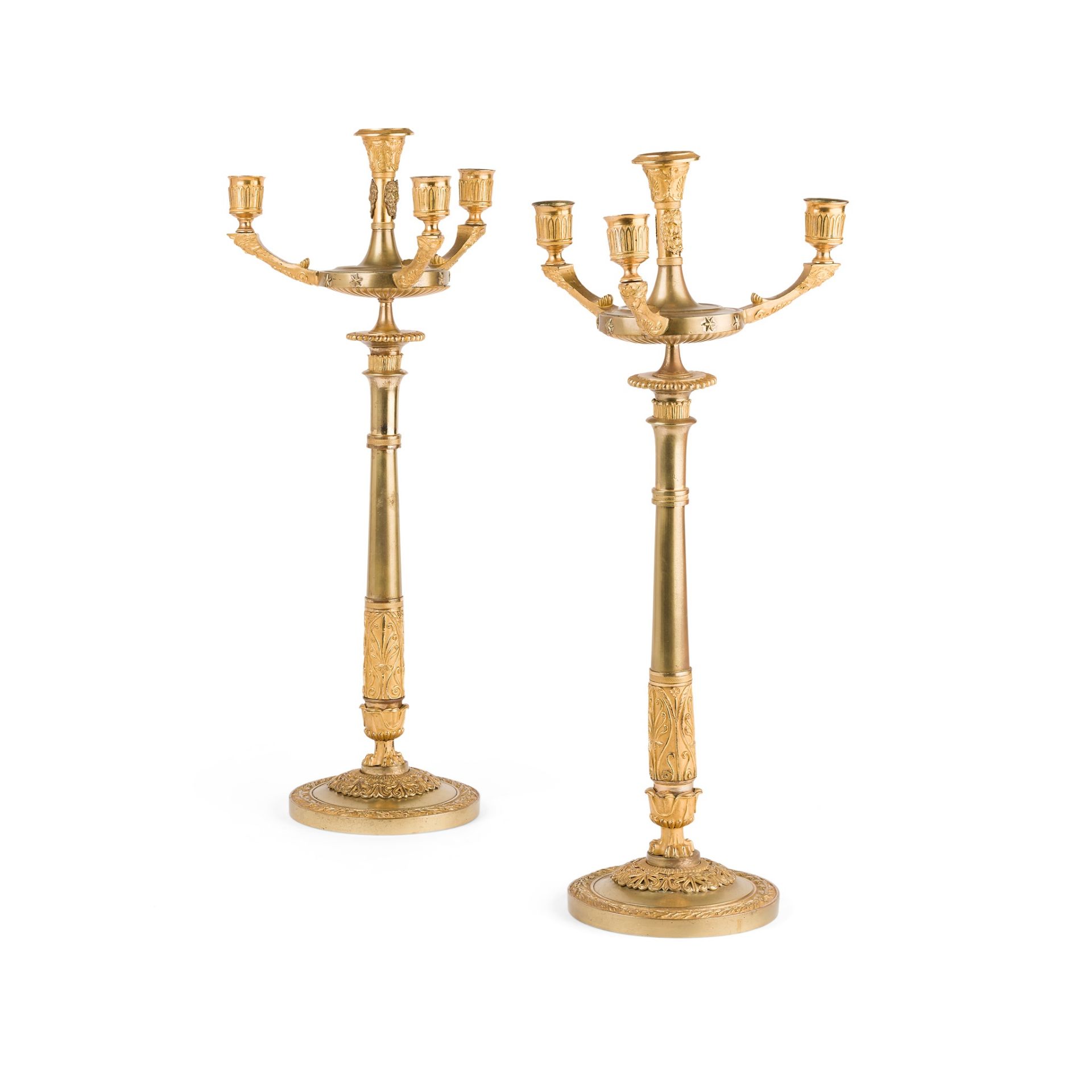 PAIR OF FRENCH EMPIRE GILT BRONZE CANDELABRA EARLY 19TH CENTURY