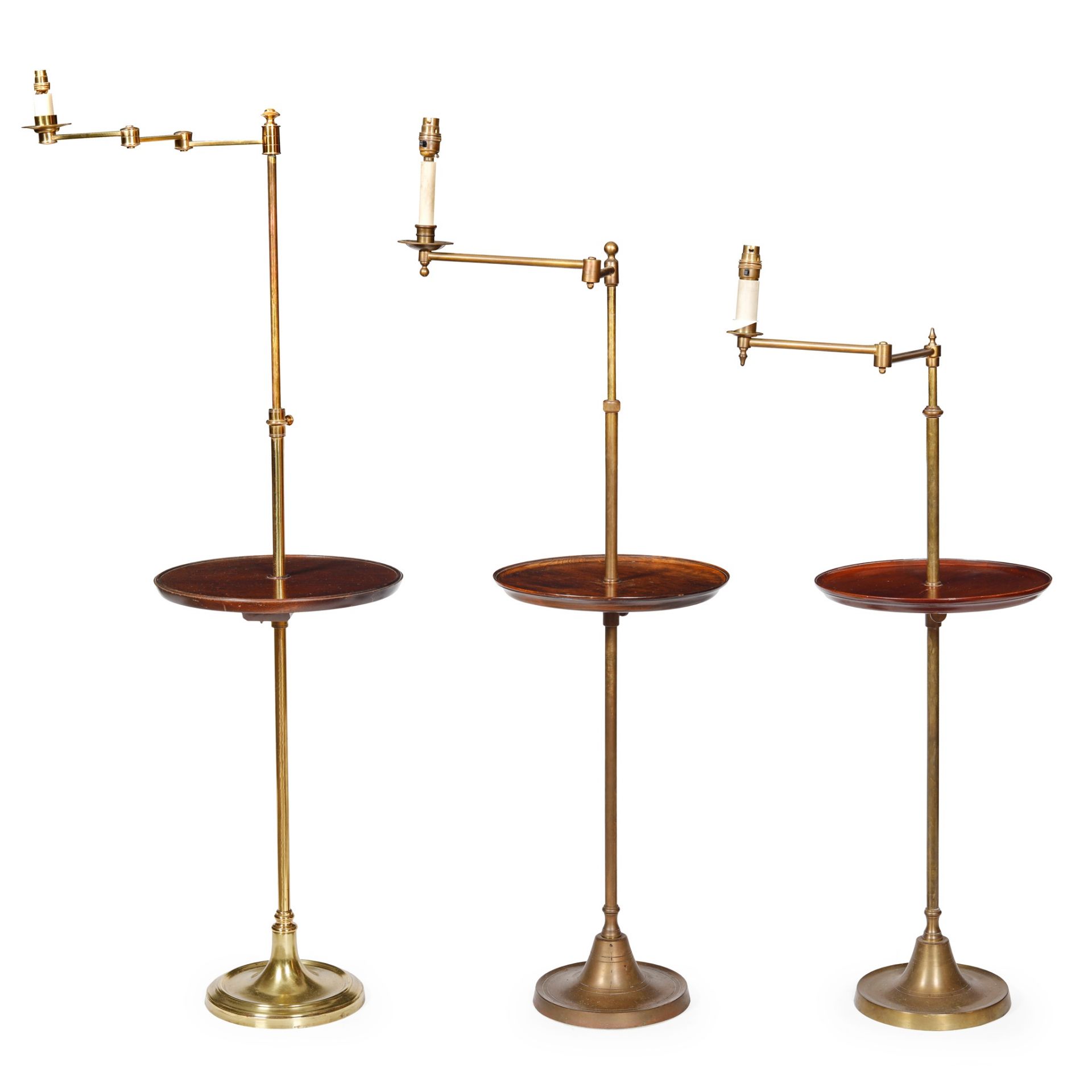 NEAR PAIR OF ADJUSTABLE BRASS FLOOR LAMPS LATE 19TH CENTURY