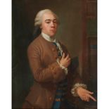 18TH CENTURY FRENCH SCHOOL THREE QUARTER LENGTH PORTRAIT OF A YOUNG MAN IN BROWN FROCK COAT AND