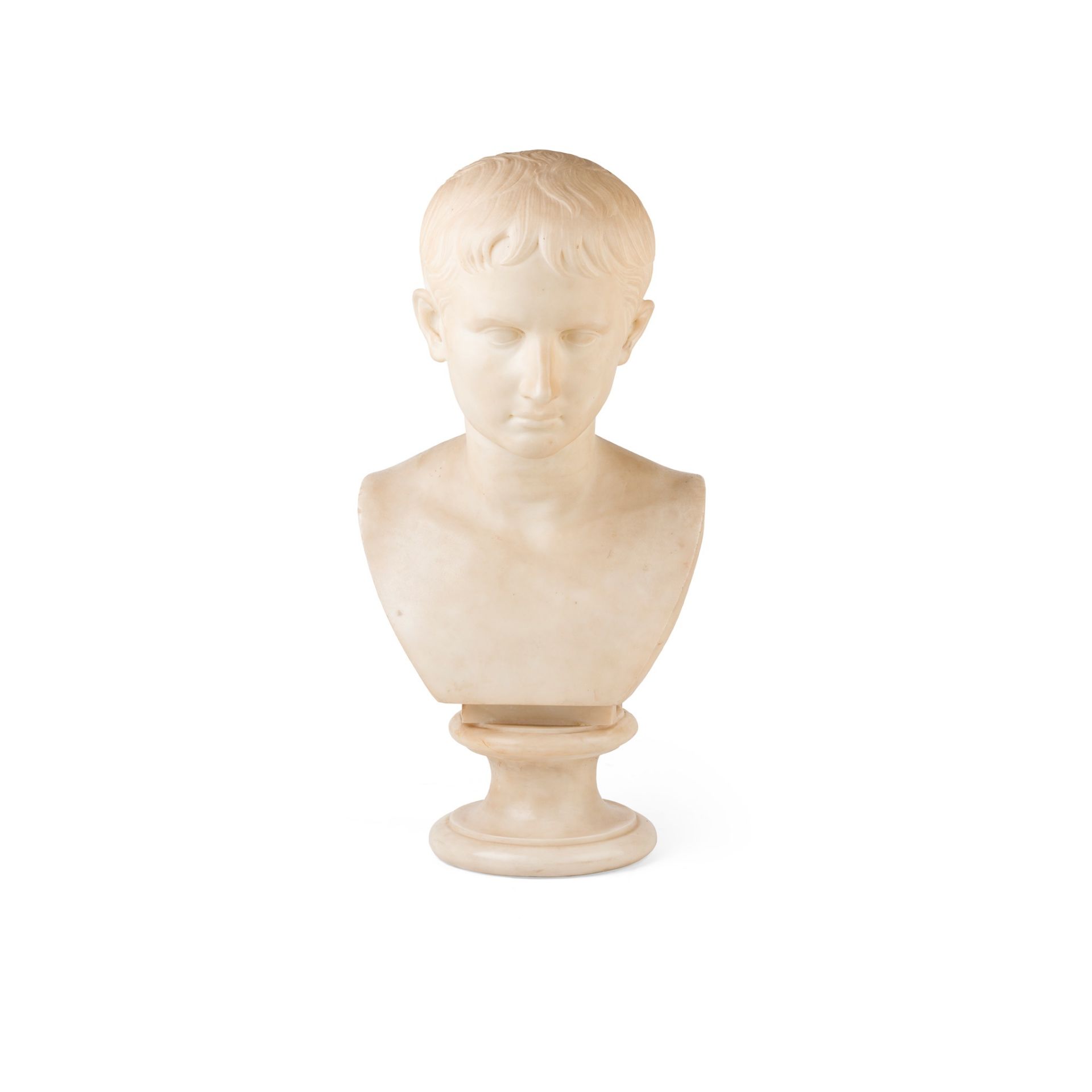 ITALIAN WHITE MARBLE BUST OF CAESAR AUGUSTUS 19TH CENTURY