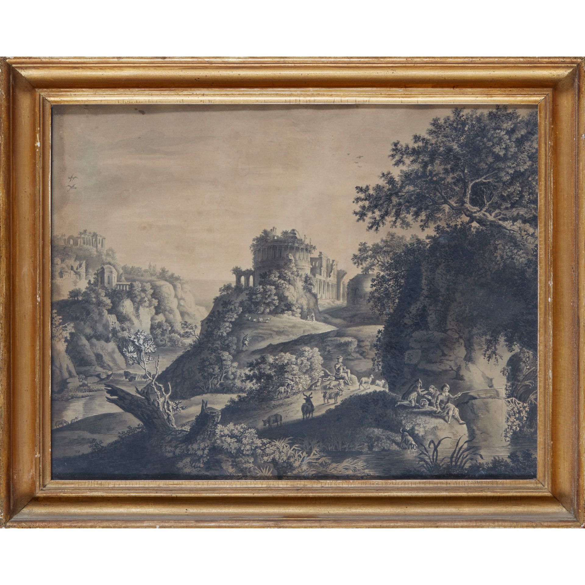 MANNER OF JACOB PHILIPP HACKERT AN ITALIANATE LANDSCAPE WITH FISHERMAN - Image 2 of 2
