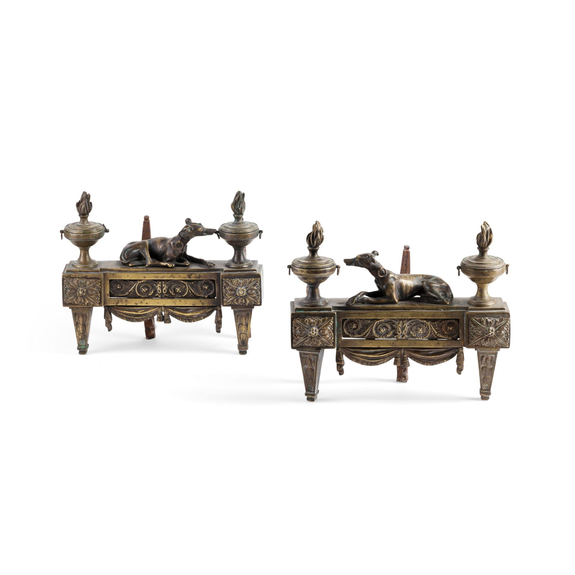 PAIR OF BRONZE FIRE DOGS 19TH CENTURY