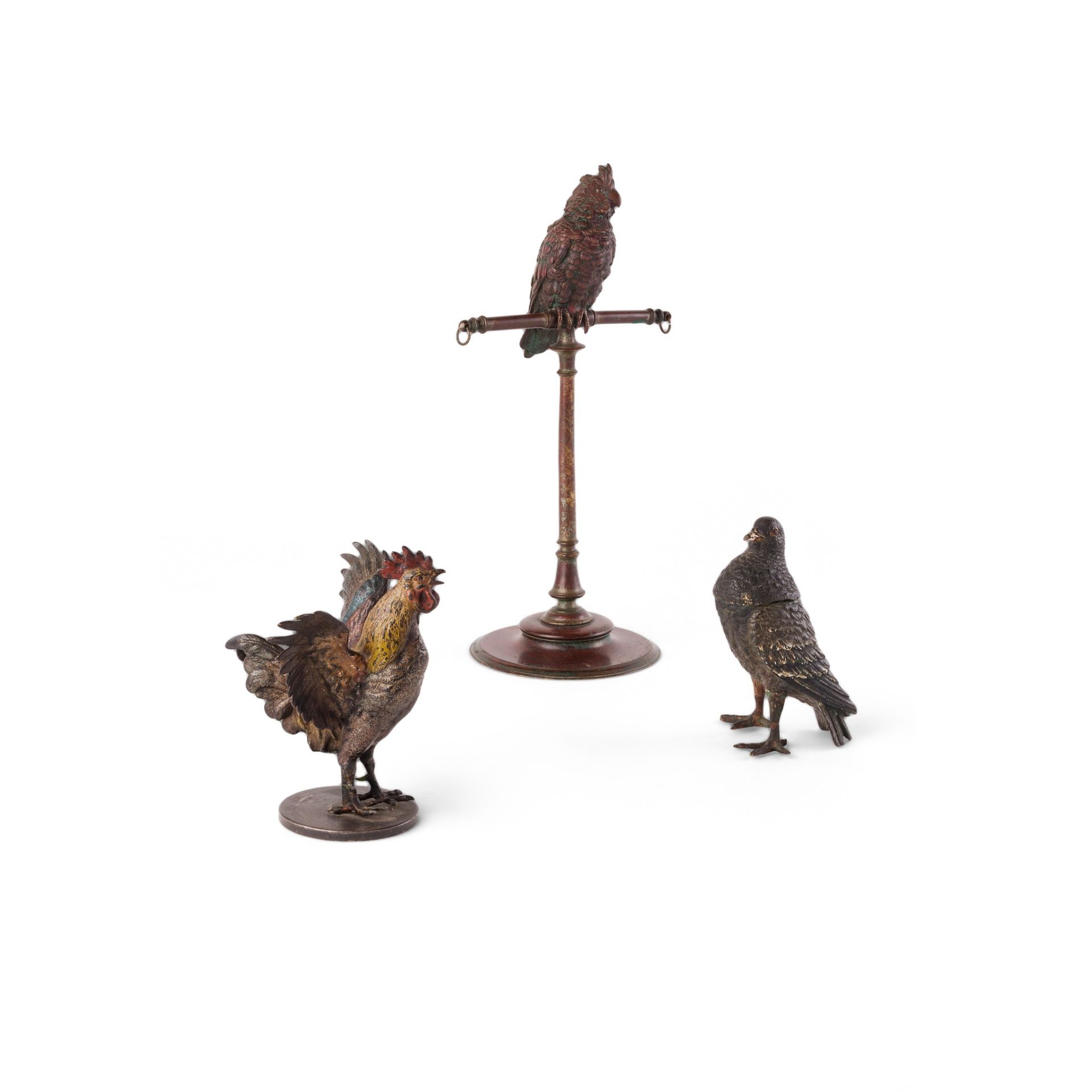 AUSTRIAN COLD PAINTED BRONZE PIGEON INKWELL LATE 19TH CENTURY