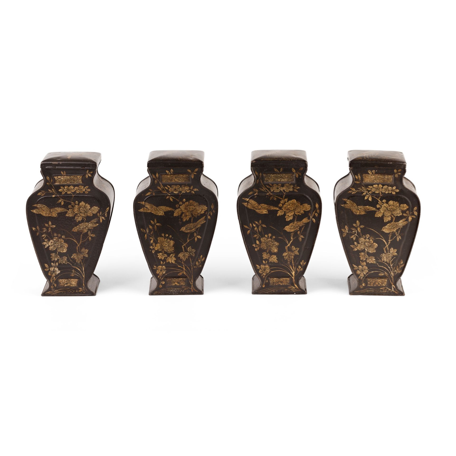 SET OF FOUR JAPANNED TOLEWARE CANISTERS LATE 19TH CENTURY
