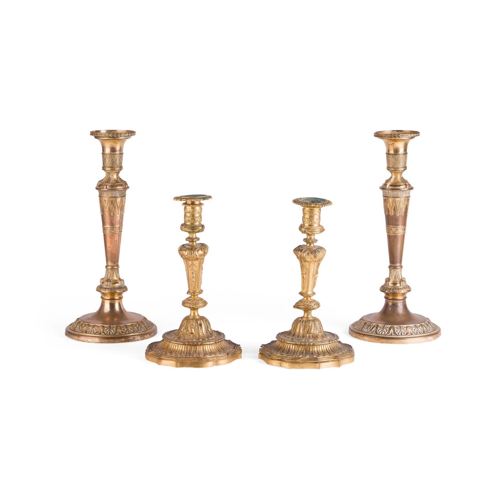 PAIR OF GEORGE III GILT COPPER CANDLESTICKS LATE 18TH/EARLY 19TH CENTURY
