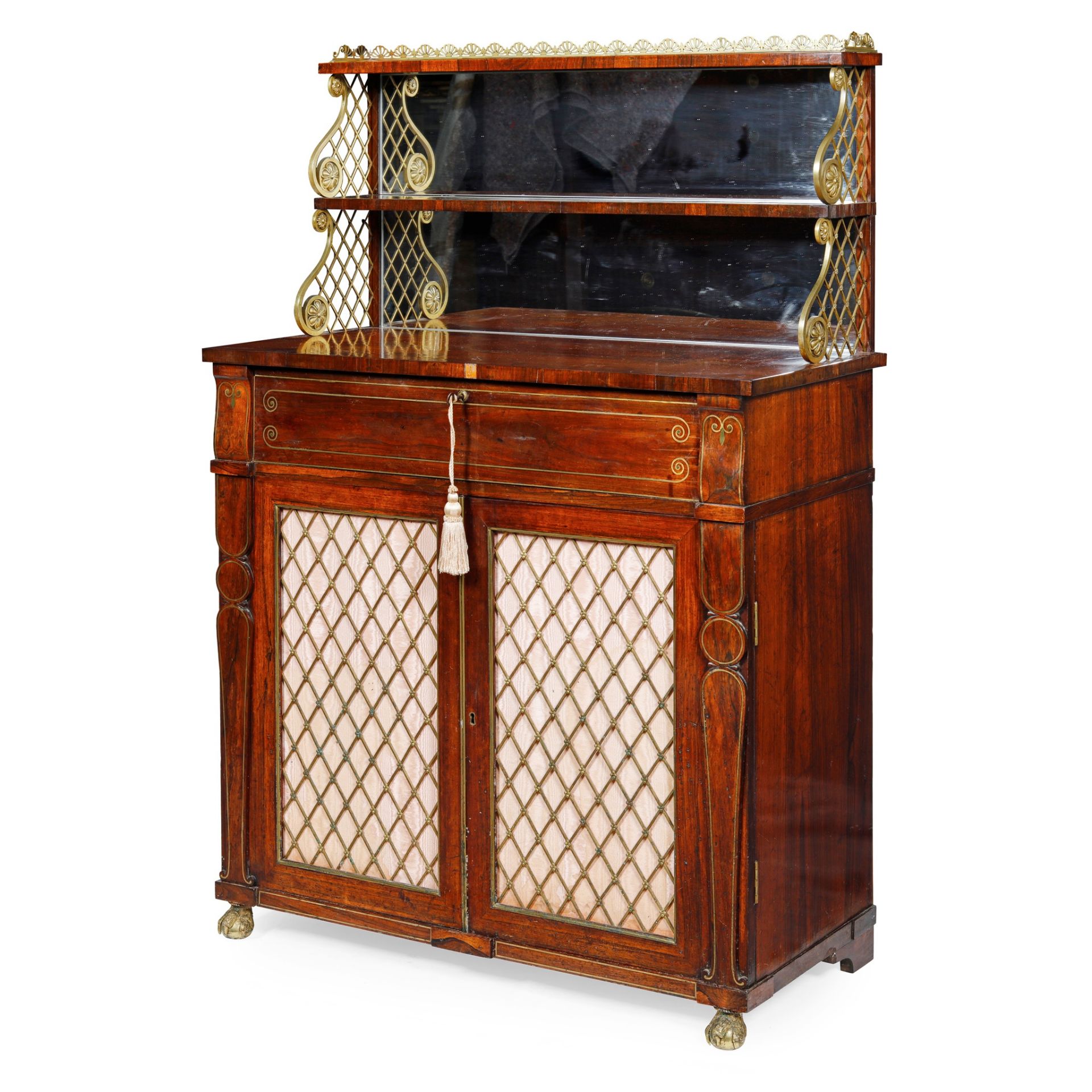 Y REGENCY ROSEWOOD AND BRASS MOUNTED SECRETAIRE CHIFFONIER EARLY 19TH CENTURY