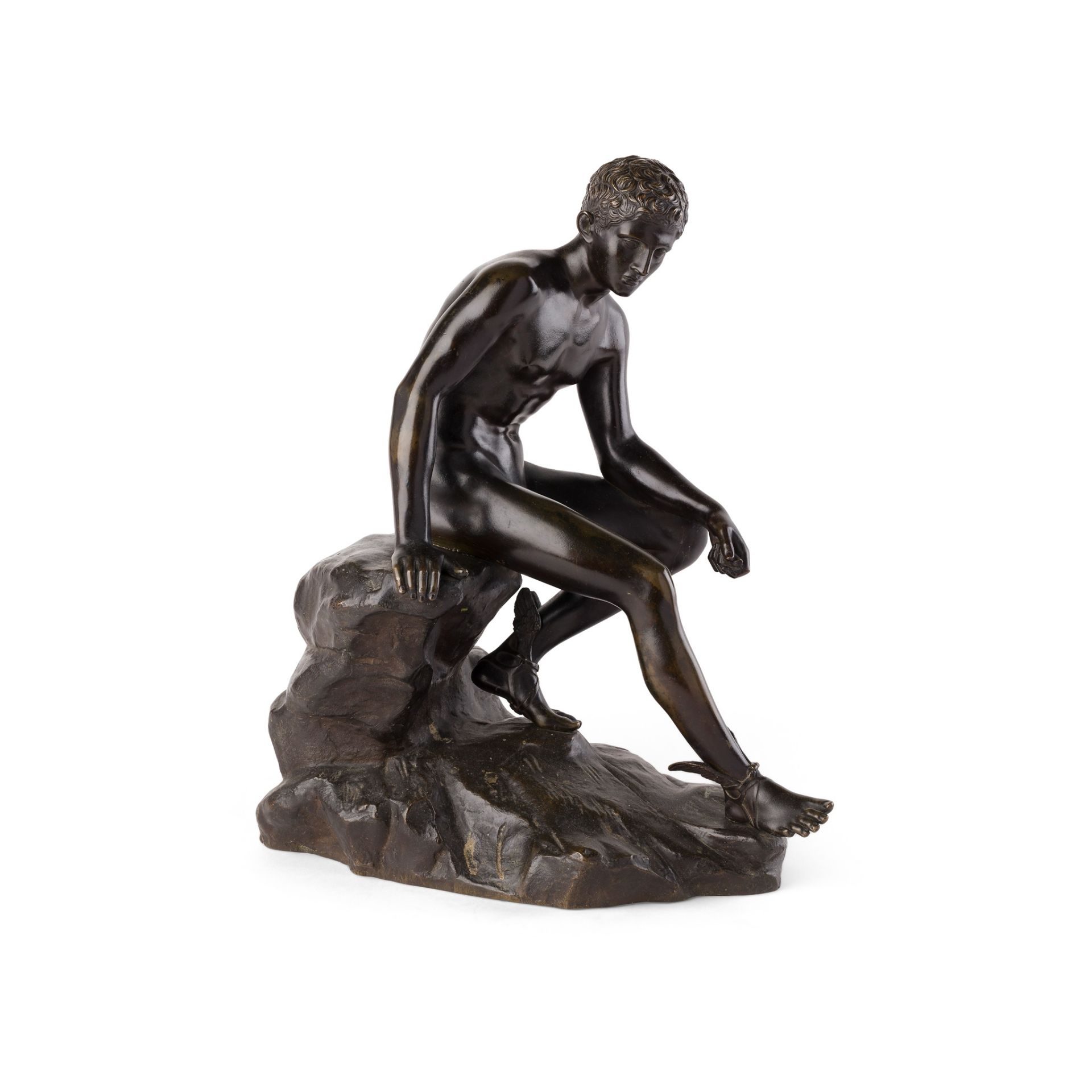 AFTER THE ANTIQUE, ITALIAN BRONZE FIGURE OF SEATED MERCURY LATE 19TH CENTURY