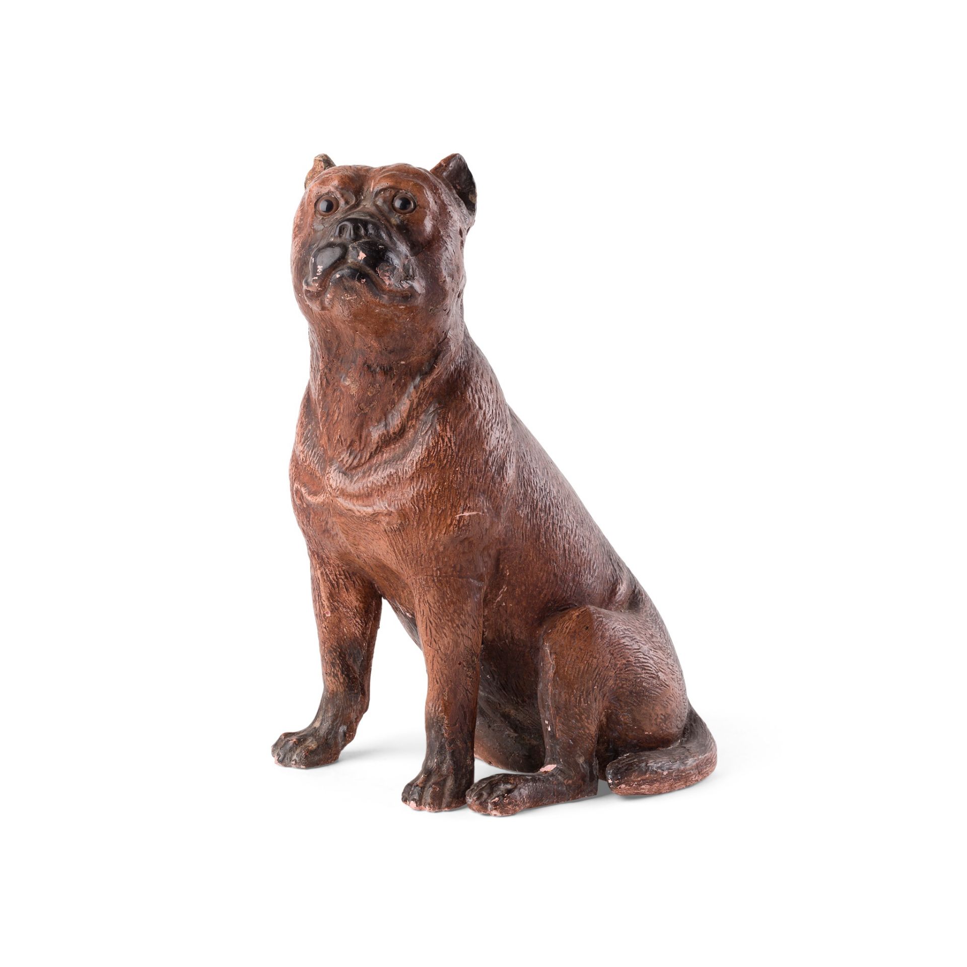 AUSTRIAN PAINTED TERRACOTTA FIGURE OF A SEATED PUG LATE 19TH/EARLY 20TH CENTURY