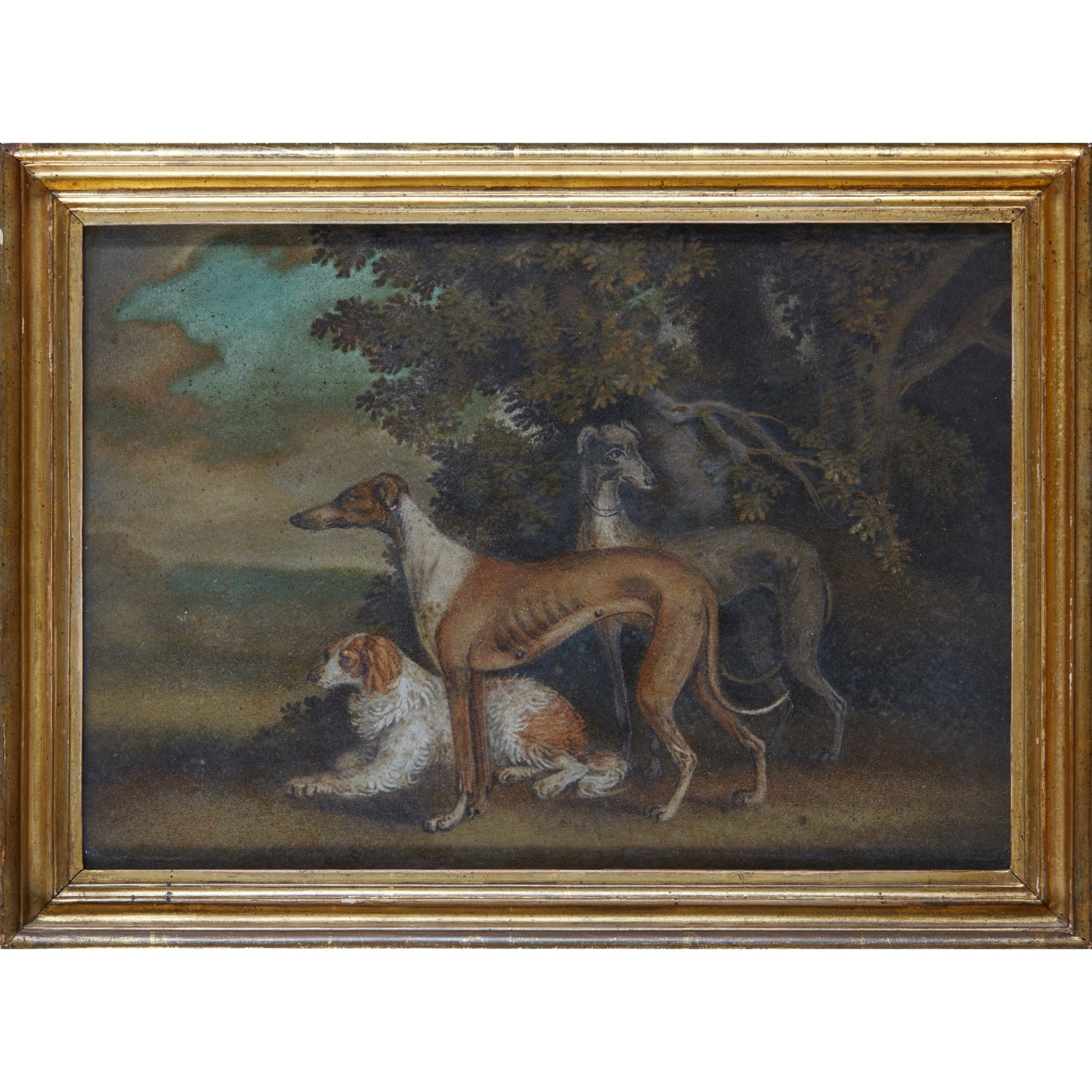 AFTER BENJAMIN ZOEBEL, SAND PICTURE OF THREE DOGS EARLY 19TH CENTURY - Image 2 of 2