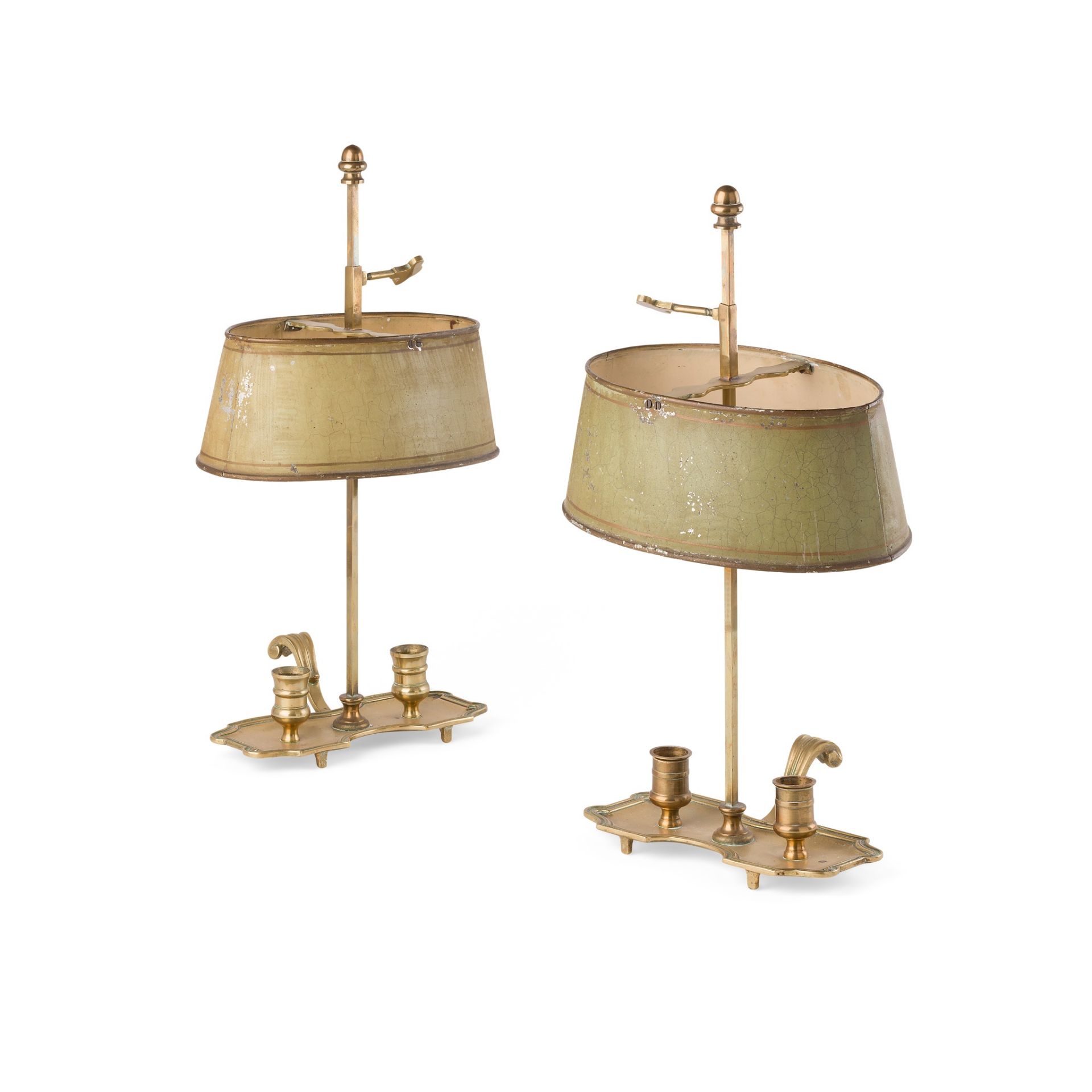 PAIR OF GEORGE III BRASS AND TOLE BOUILLOTTE LAMPS LATE 18TH/EARLY 19TH CENTURY