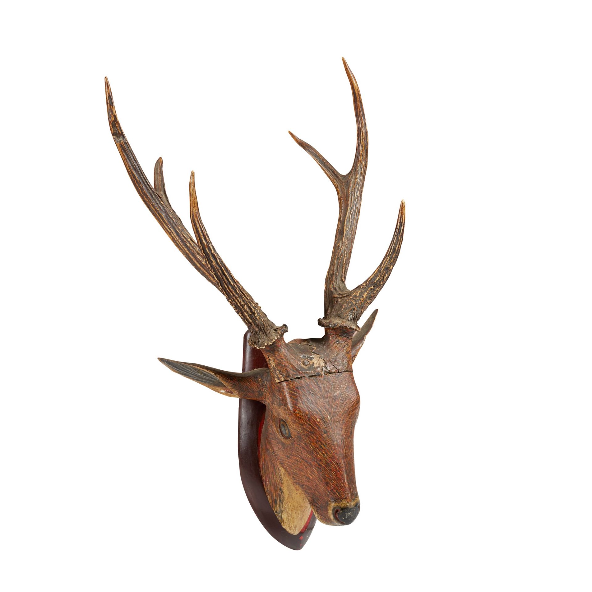 CARVED AND PAINTED WOOD STAG’S HEAD LATE 19TH/EARLY 20TH CENTURY