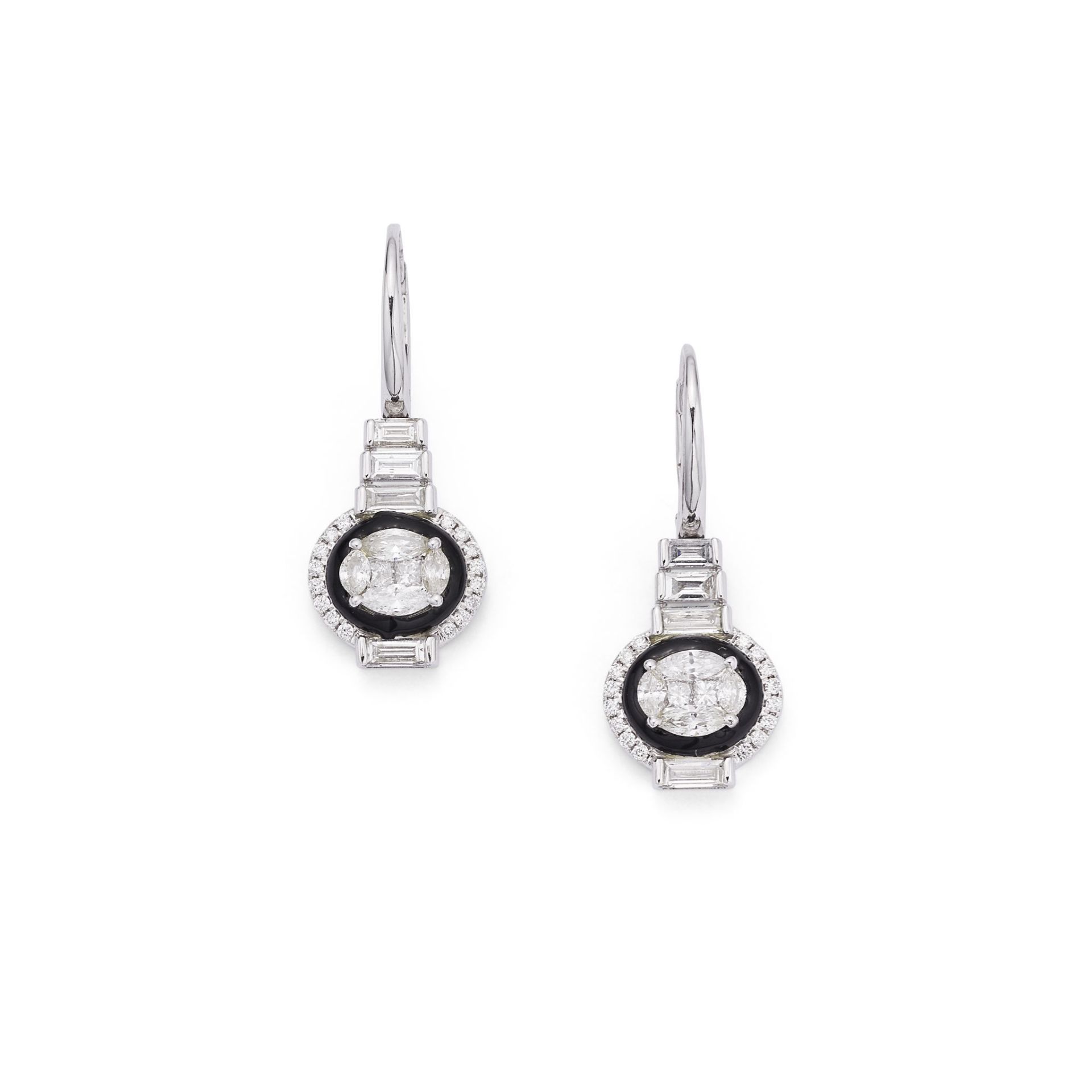 A PAIR OF DIAMOND AND ONYX EARRINGS