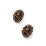 A PAIR OF TIGER'S EYE EARRINGS, BY KUTCHINSKY, 1970S