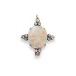 AN EARLY 20TH CENTURY OPAL AND DIAMOND PENDANT/BROOCH