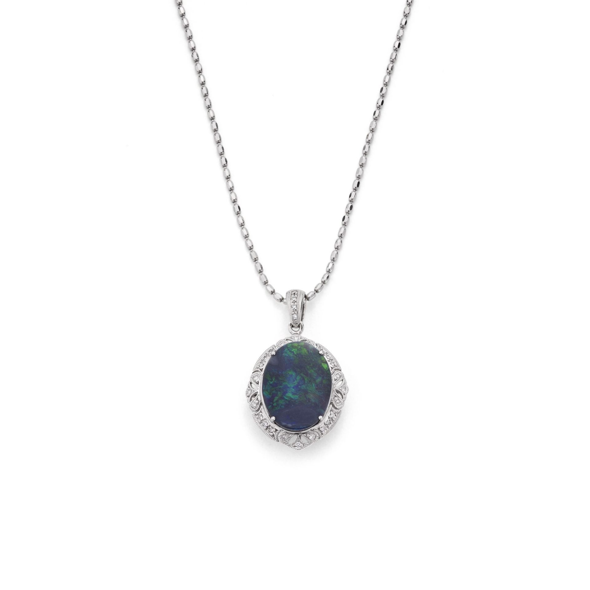 A BLACK OPAL AND DIAMOND PENDANT