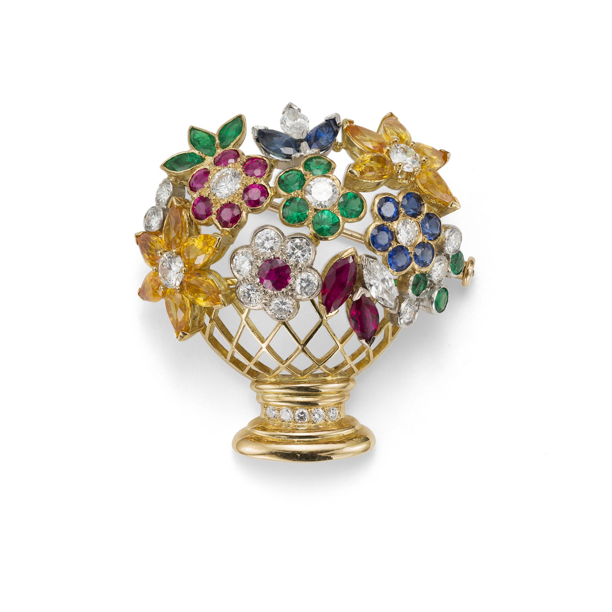 A DIAMOND AND GEM-SET BASKET BROOCH