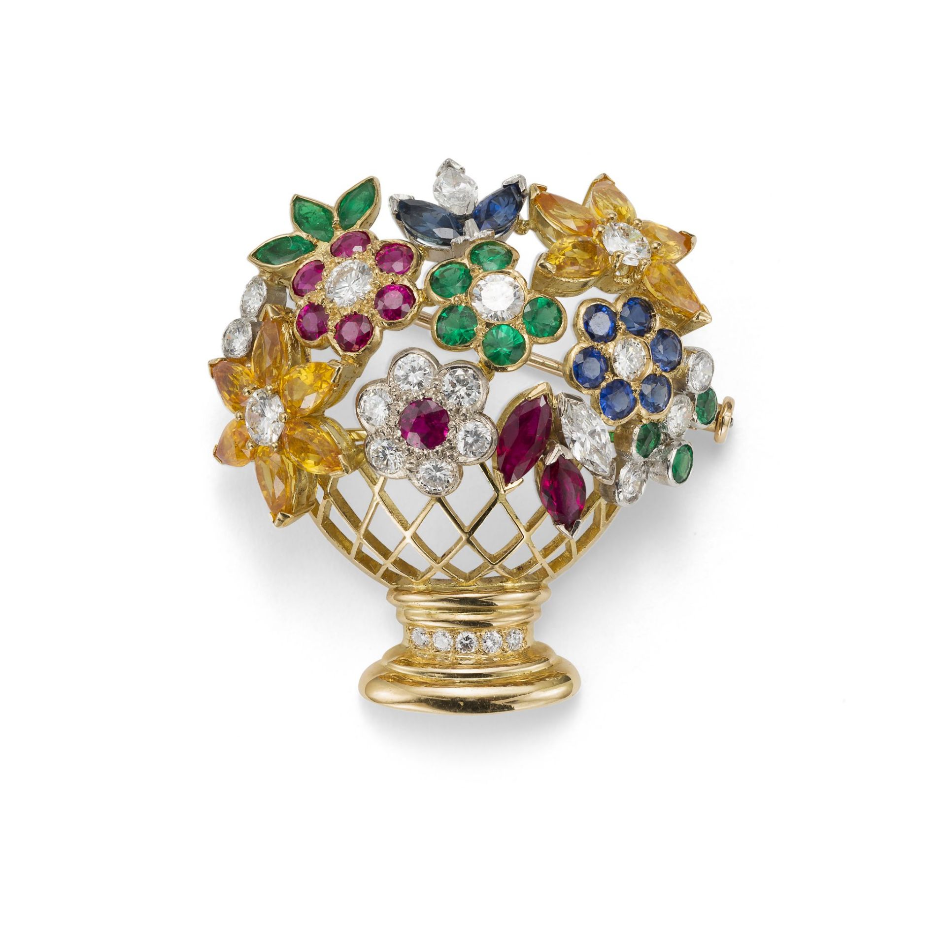 A DIAMOND AND GEM-SET BASKET BROOCH