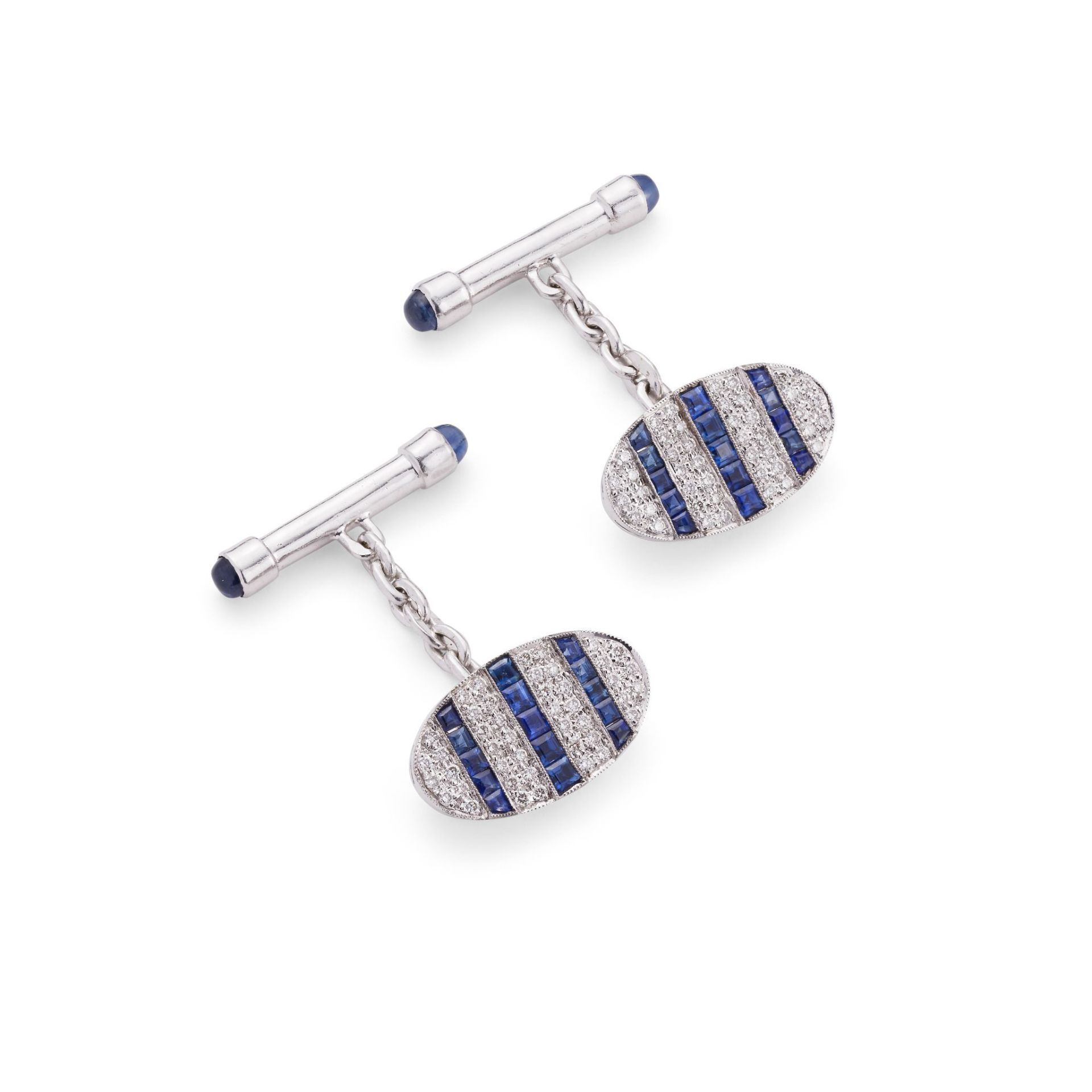 A PAIR OF SAPPHIRE AND DIAMOND CUFFLINKS