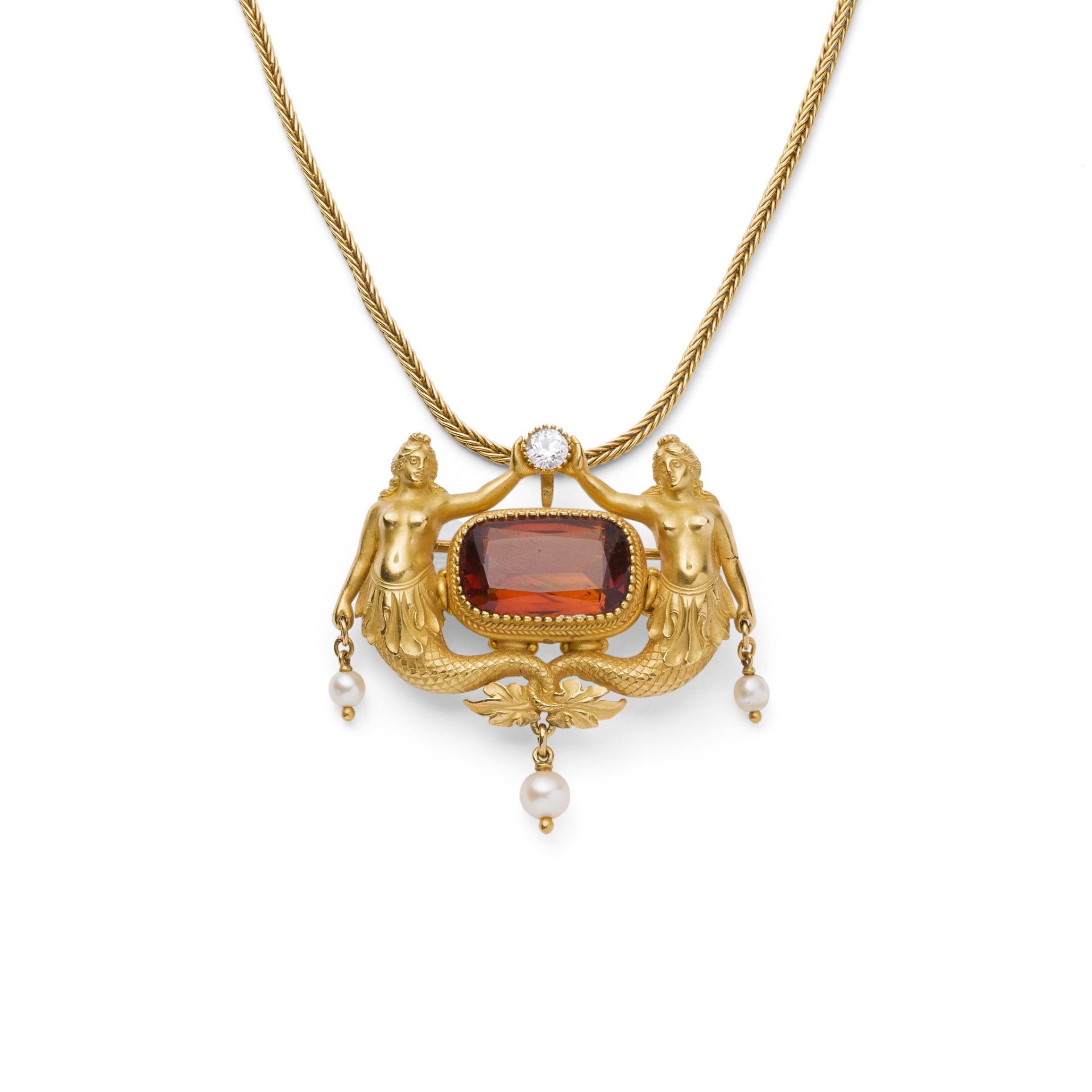 AN ITALIAN LATE 19TH CENTURY GEM-SET PENDANT/BROOCH AND CHAIN