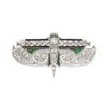 AN ART DECO EGYPTIAN REVIVAL DIAMOND AND GEM-SET BROOCH, CIRCA 1925