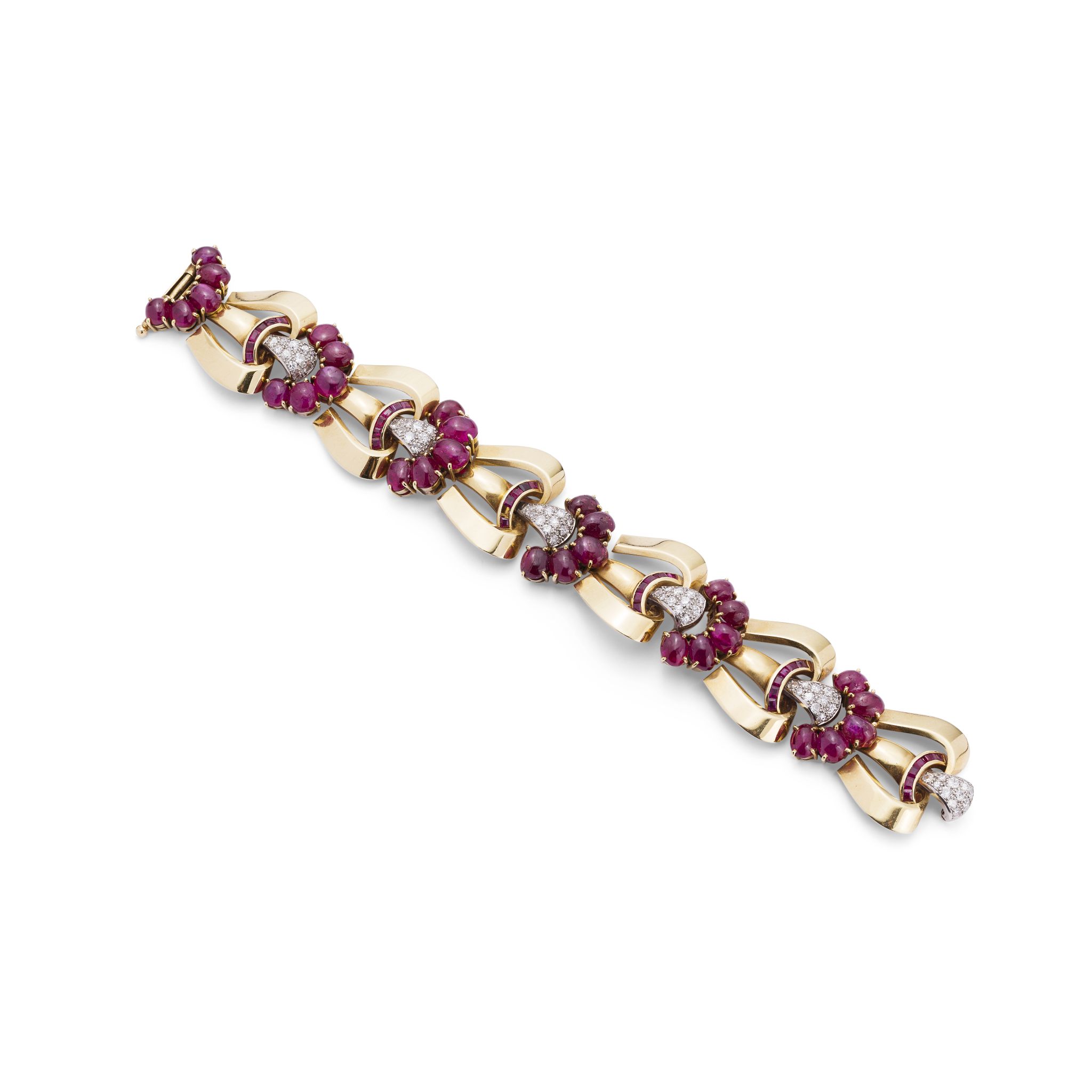 A RUBY AND DIAMOND BRACELET, 1940S