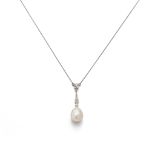 AN EARLY 20TH CENTURY NATURAL PEARL AND DIAMOND PENDANT