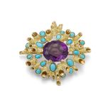 AN AMETHYST AND TURQUOISE BROOCH, BY JOHN DONALD, 1965